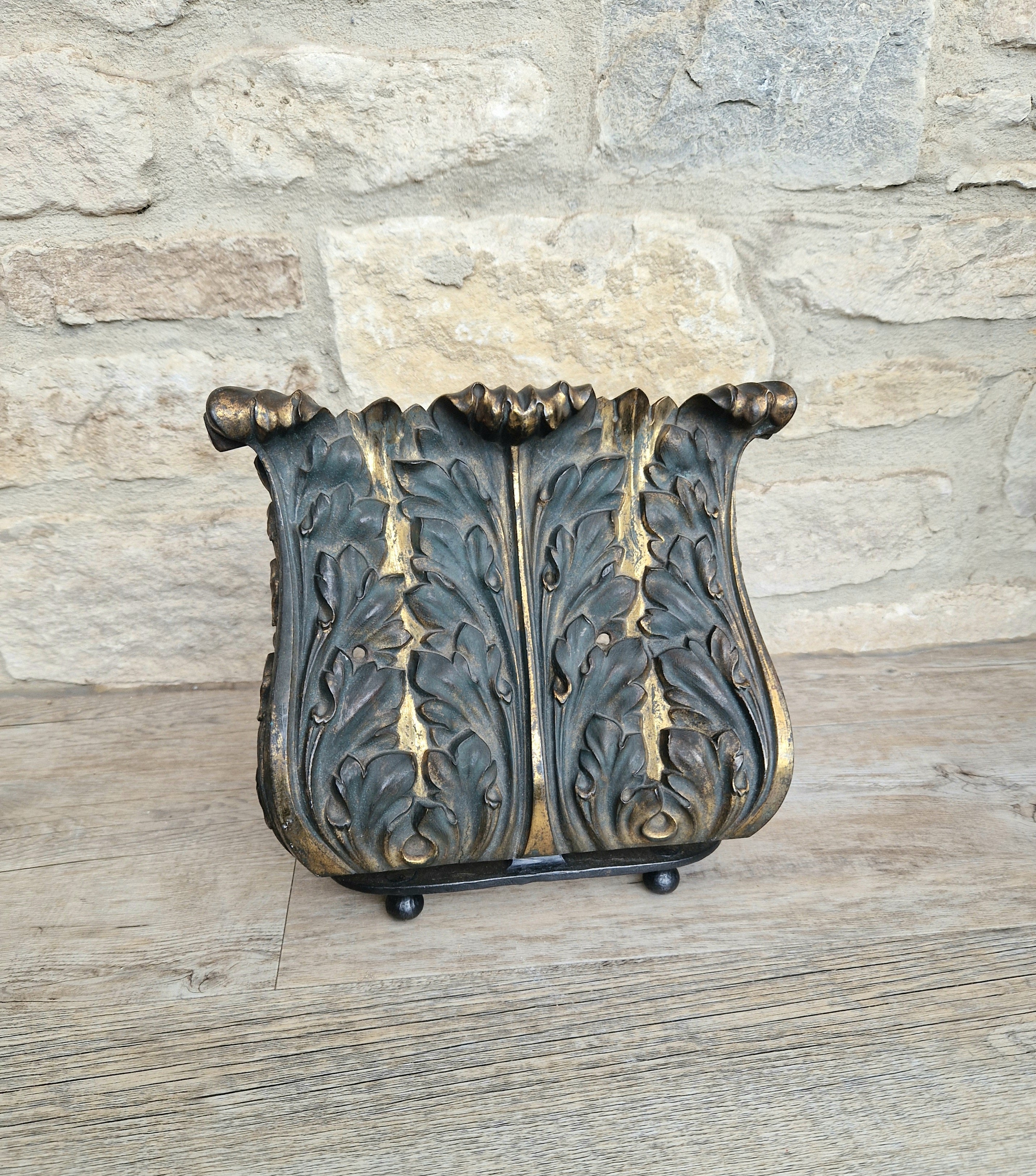 Antique Cast Bronze & Wrought Iron Acanthus Leaf Rococo Book Rest Stand