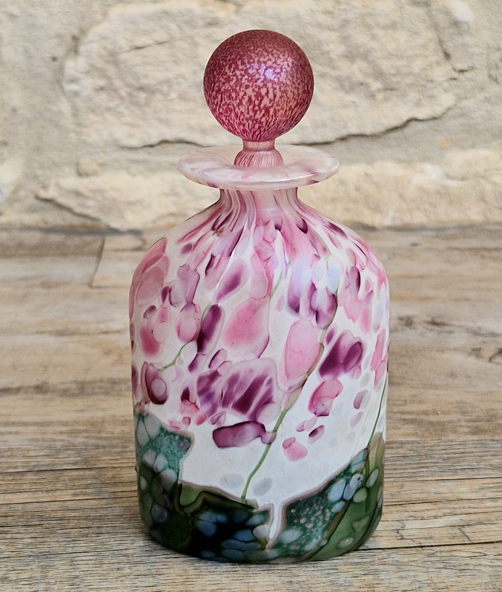 Isle Of Wight Glass Perfume Bottle, Lilac Flower Garden, Michael & Elizabeth Harris