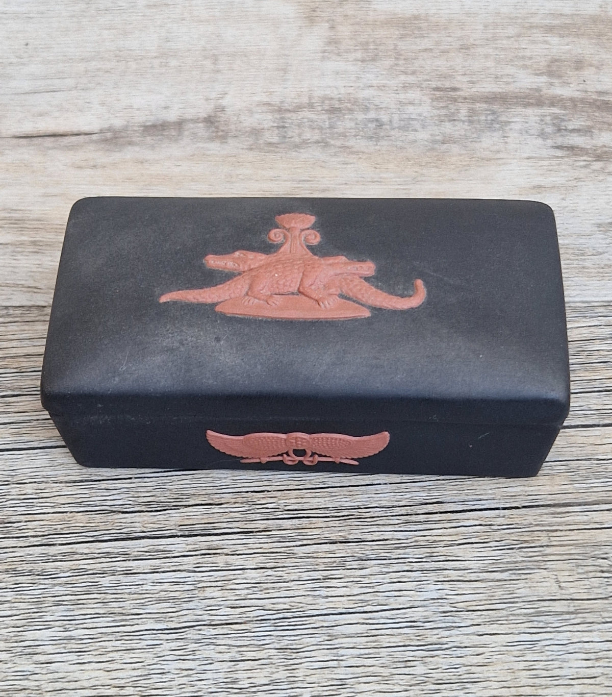 Wedgwood Black Jasperware Terracotta Egyptian Crocodiles Trinket Box