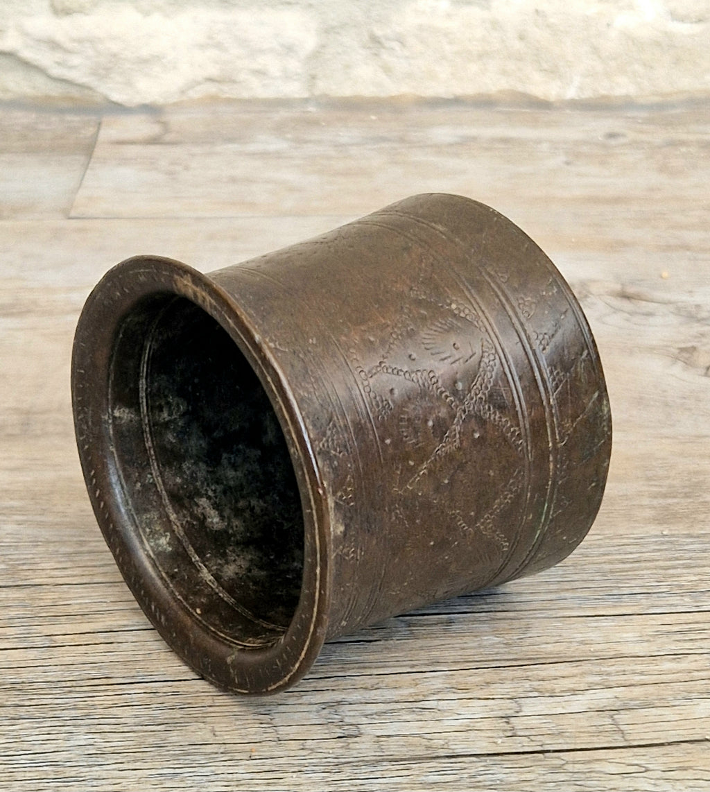 Antique 19thC Indian Bronze Panchpatra Holy Water Cup Heavy Cast Ritual Puja Pot 383g