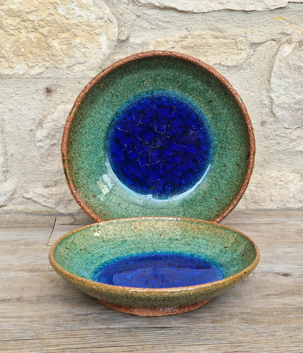 Vintage Studio Art Pottery Alan Hemmings Nested Blue Crackle Glaze Ceramic Bowls