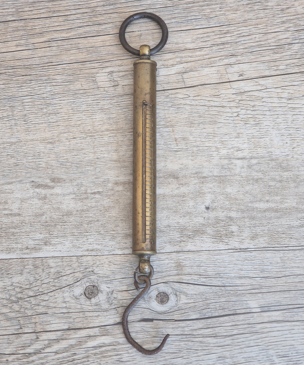 Antique Tubular Brass Spring Balance Scale Hanging Pocket Cylindrical Pocket Scales Working