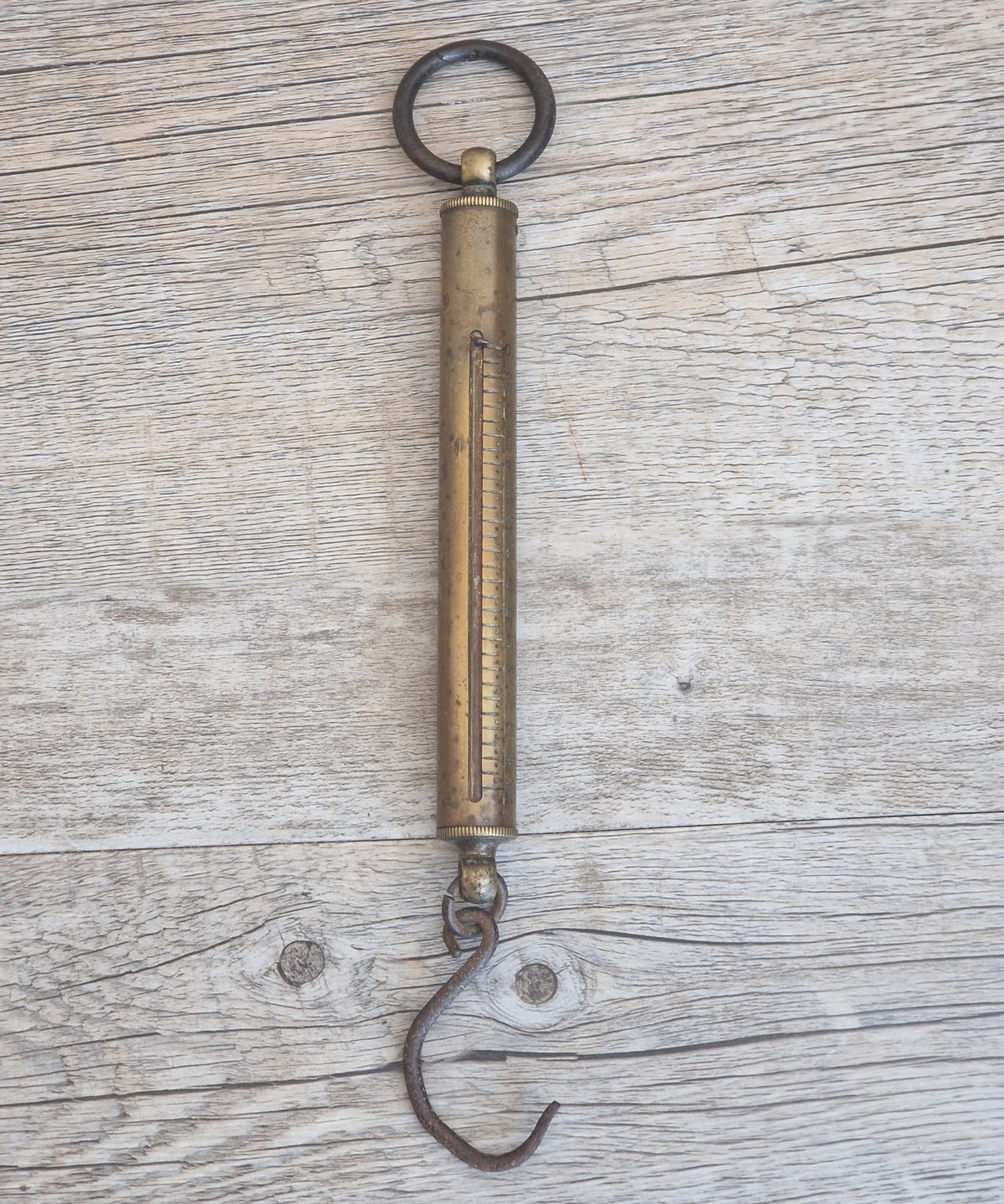 Antique Tubular Brass Spring Balance Scale Hanging Pocket Cylindrical Pocket Scales Working