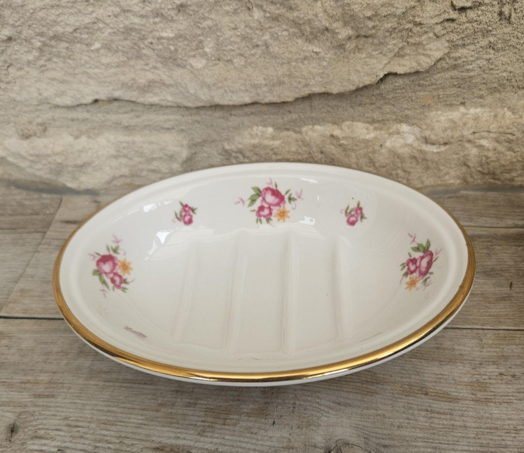 Vintage 1980s Laura Ashley Pretty Oval Floral Soap Dish Unused in Box Made in England