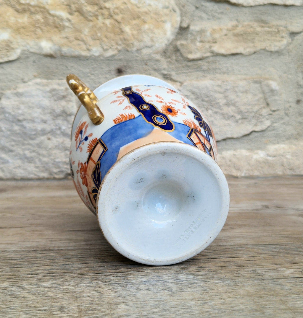 Early Mason's Ironstone China Vase Japan Fence Pattern, Gilt Handles 1820