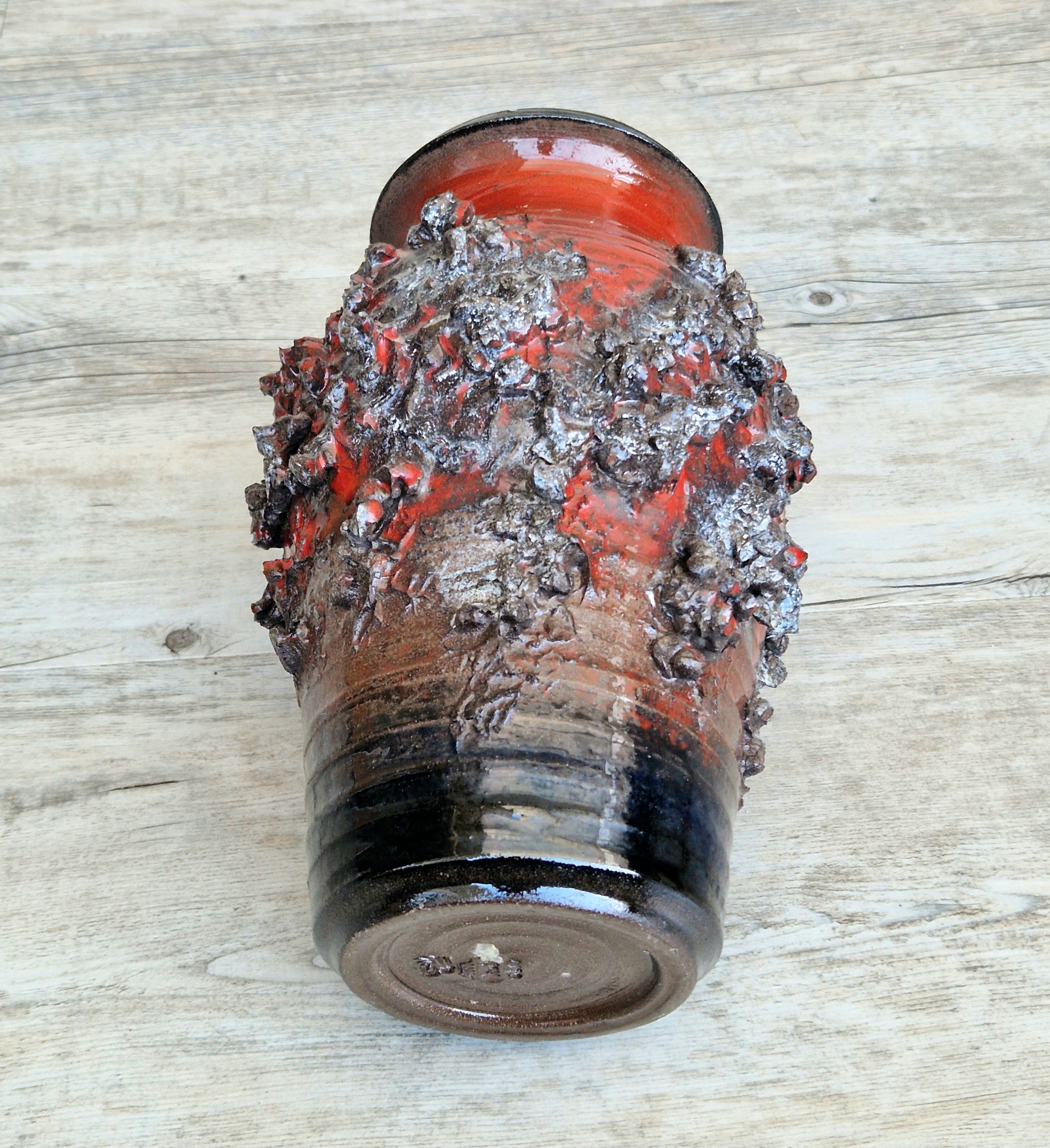 Mid-Century Glit Iceland Lava Pottery Vase Red 23.5cm Volcanic Studio Ceramic