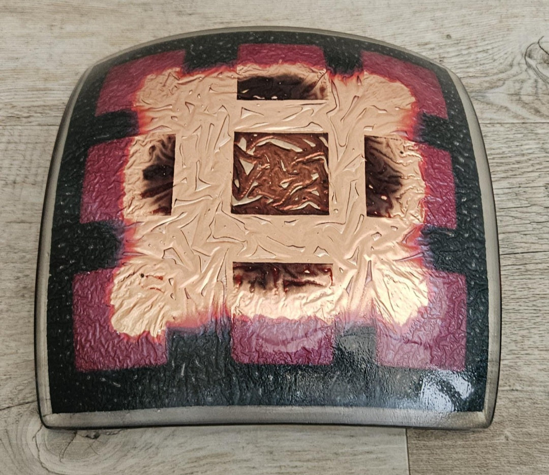 Art Glass Large Love Heart Fused Glass Curved Square Centrepiece 19cm Square