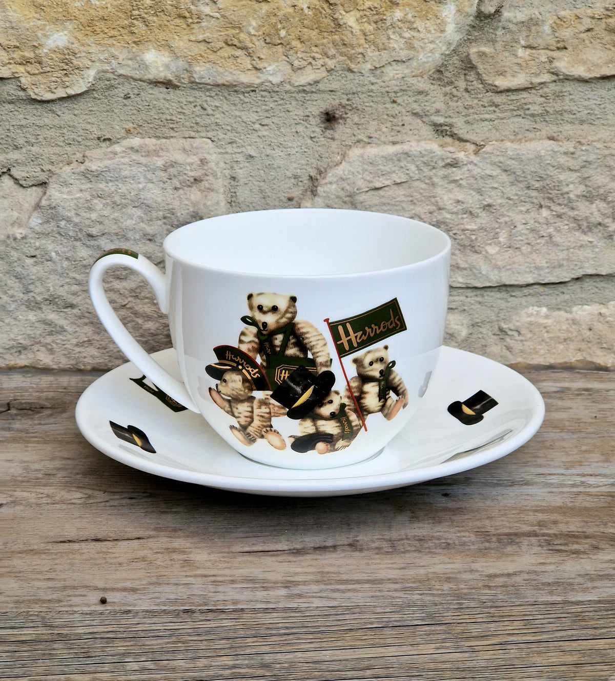 Vintage Harrods Knightsbridge London Bear Bone China Extra Large Breakfast Cup & Saucer 1 Pint