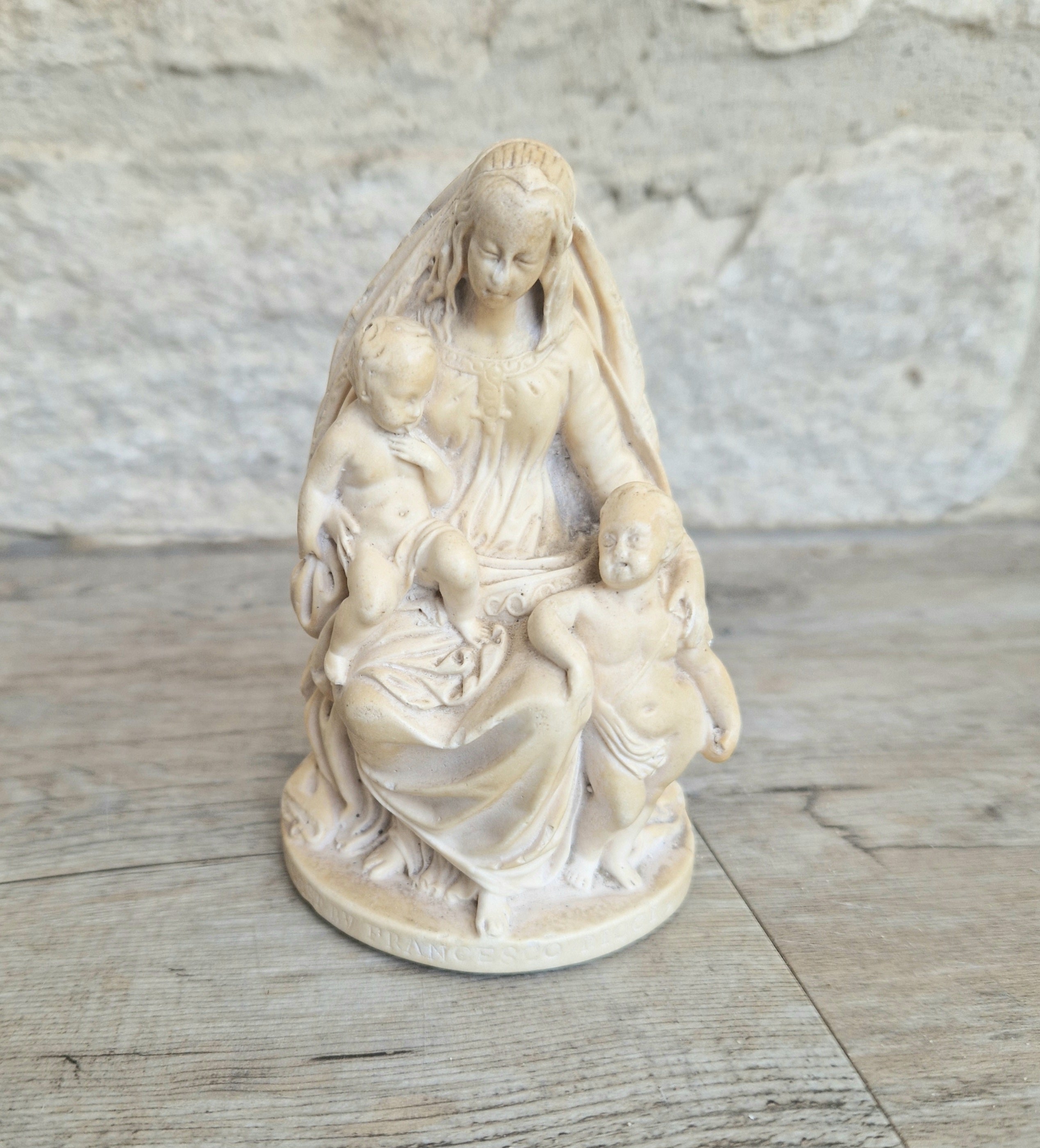 19th Century Antique Meerschaum Figurine Madonna & Child, St John Cherub. Hand-Carved Italian Grand Tour.