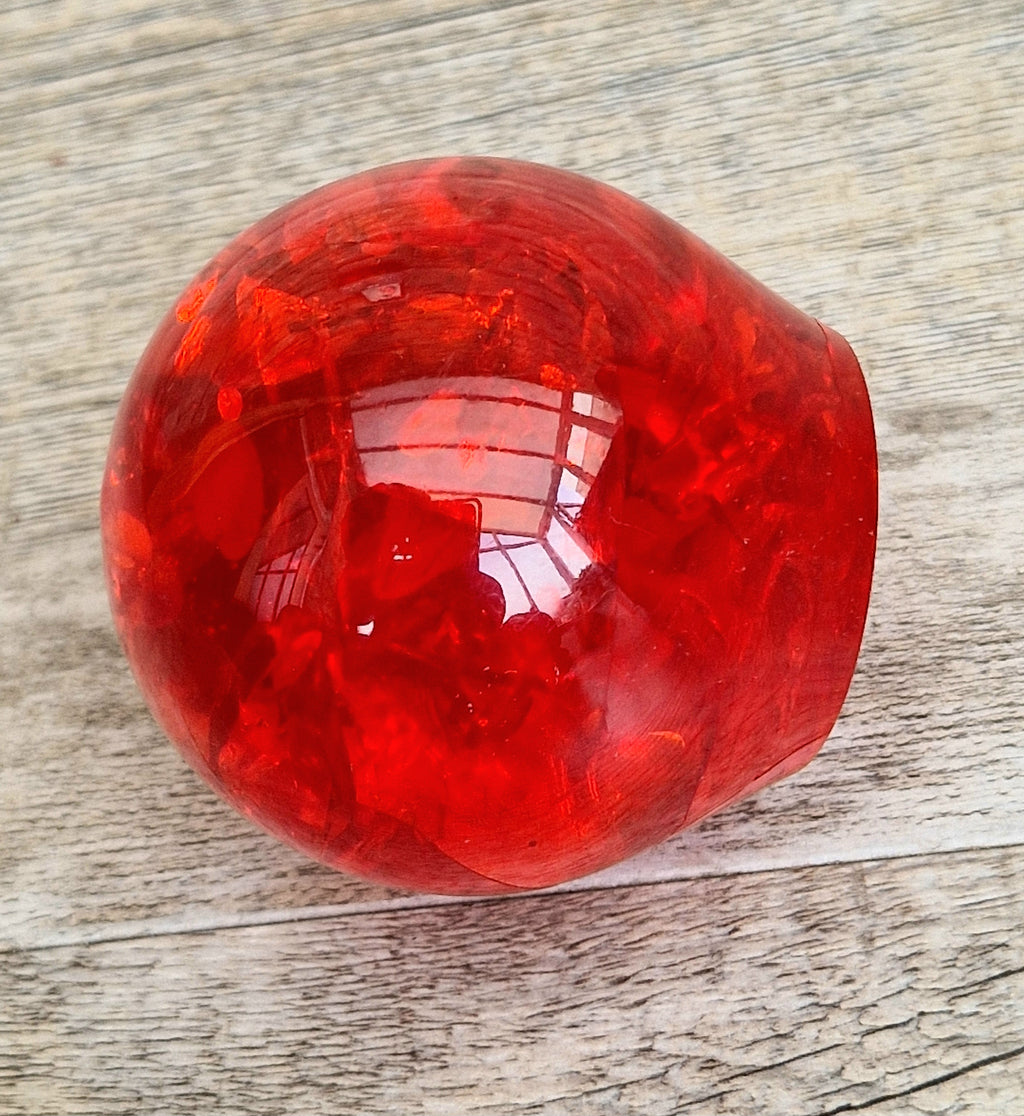 Vintage 1960s Shattaline Resin Orb Paperweight Bright Red Fractured Ice Mid Century Desk Ornament