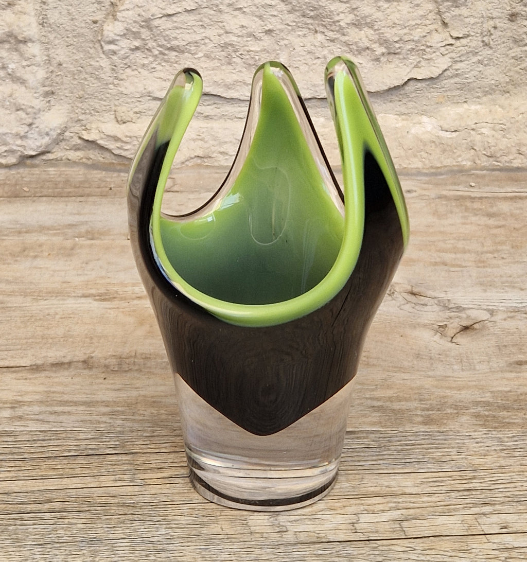 Reijmyre Harlequin Vase Black & Green Signed Paul Kedelv Art Glass, 1958