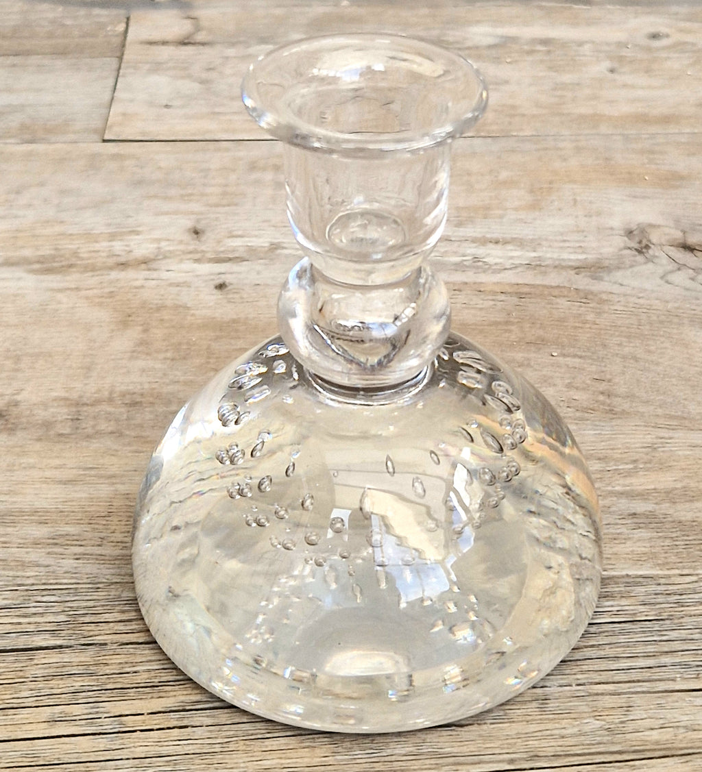 Rare Whitefriars 1940s Clear Controlled Bubble Candlestick 9318 William Wilson