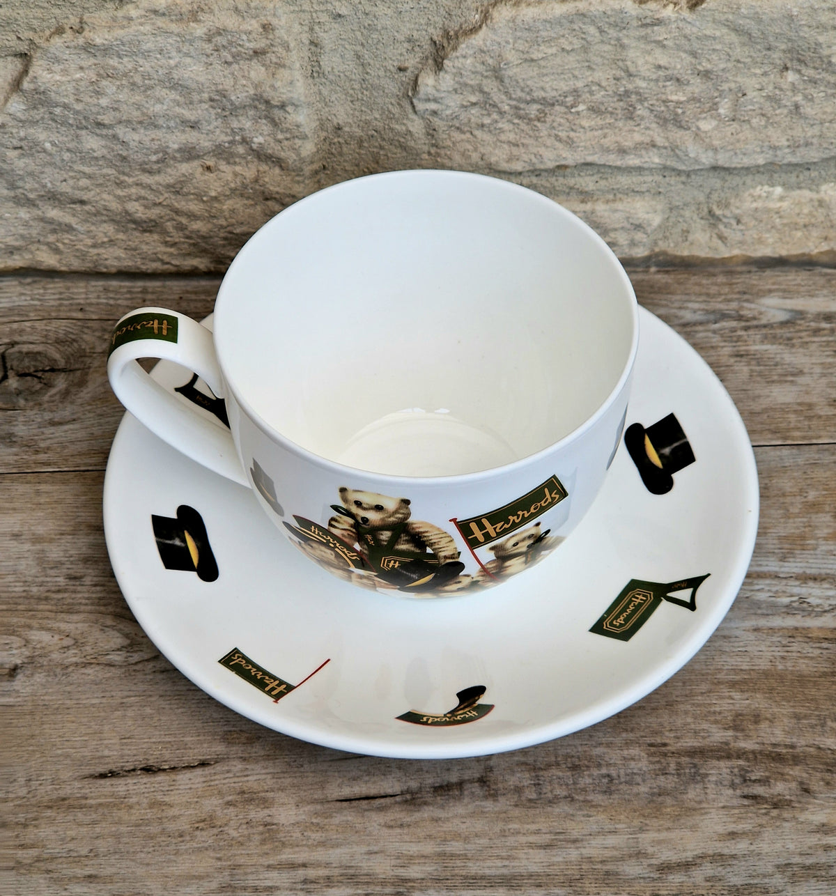 Vintage Harrods Knightsbridge London Bear Bone China Extra Large Breakfast Cup & Saucer 1 Pint