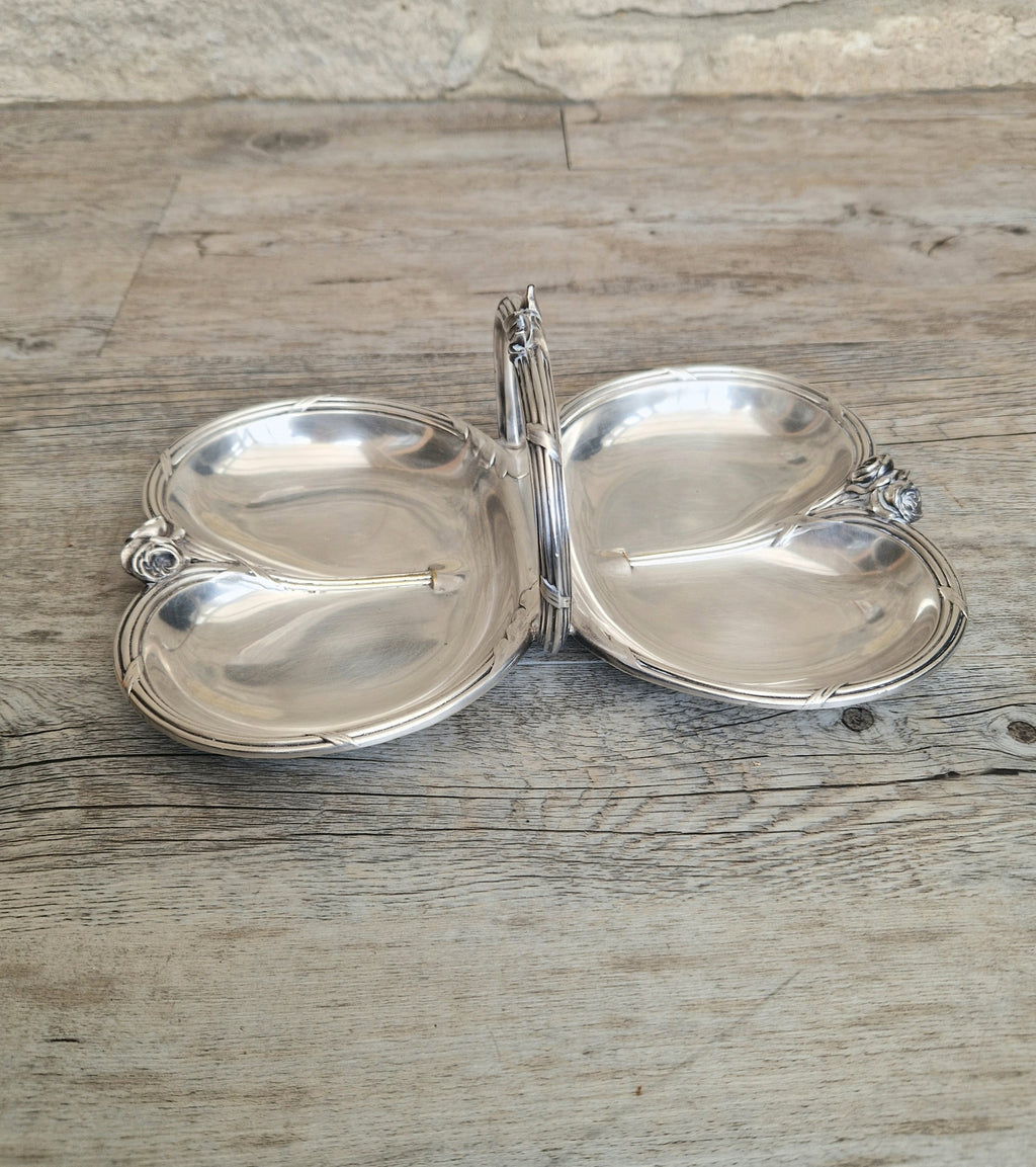 Antique Tray Christofle Gallia Silver Plated Handled Serving Tray Art nouveau Rose Design Made in France