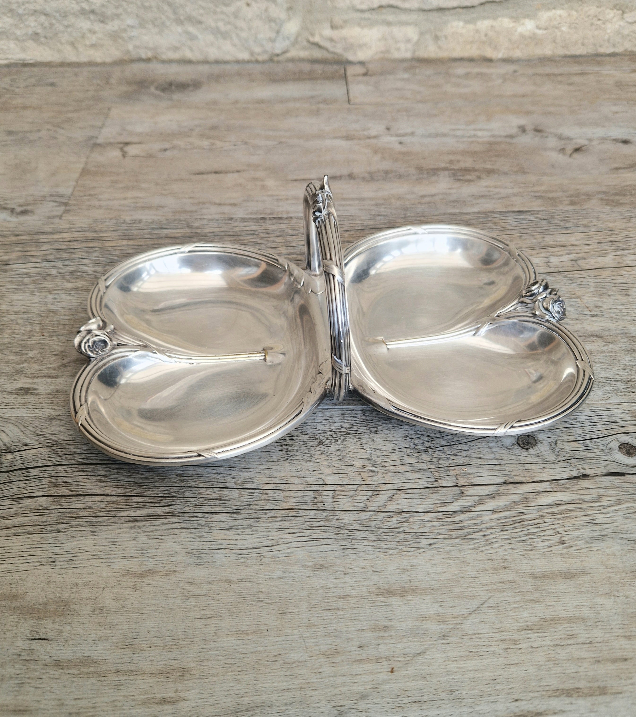 Antique Tray Christofle Gallia Silver Plated Handled Serving Tray Art nouveau Rose Design Made in France