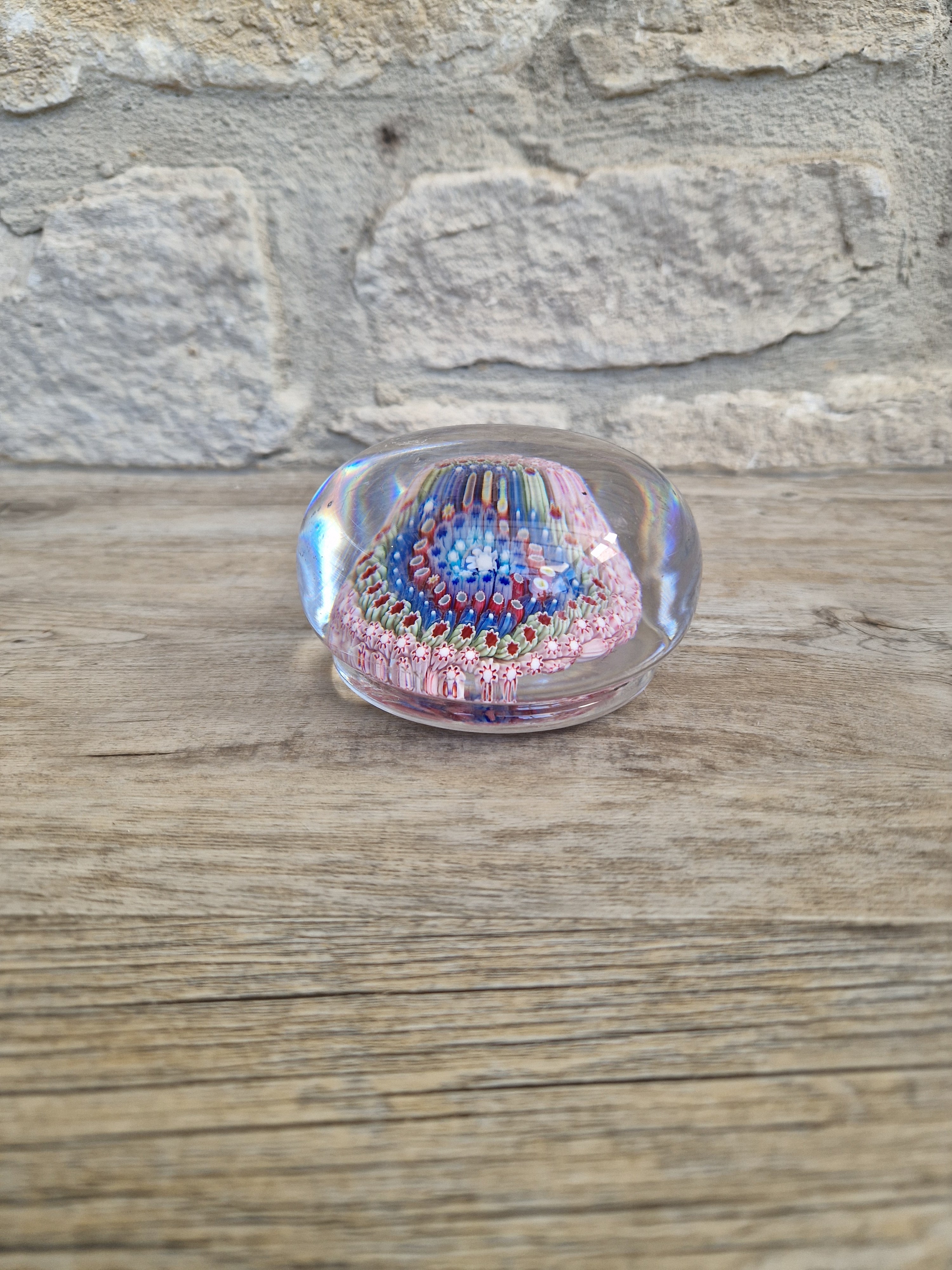 Old English Richardsons Magnum Concentric Millifiore Canes Footed Glass Paperweight