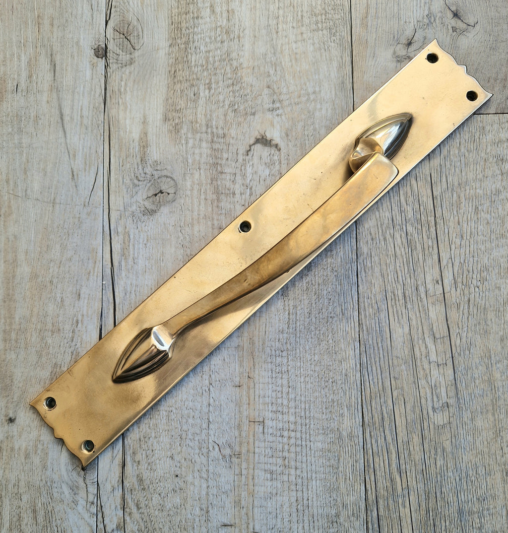 Art Nouveau Solid Brass Door Pull Hande & Back Plate Antique 15" (38cm)