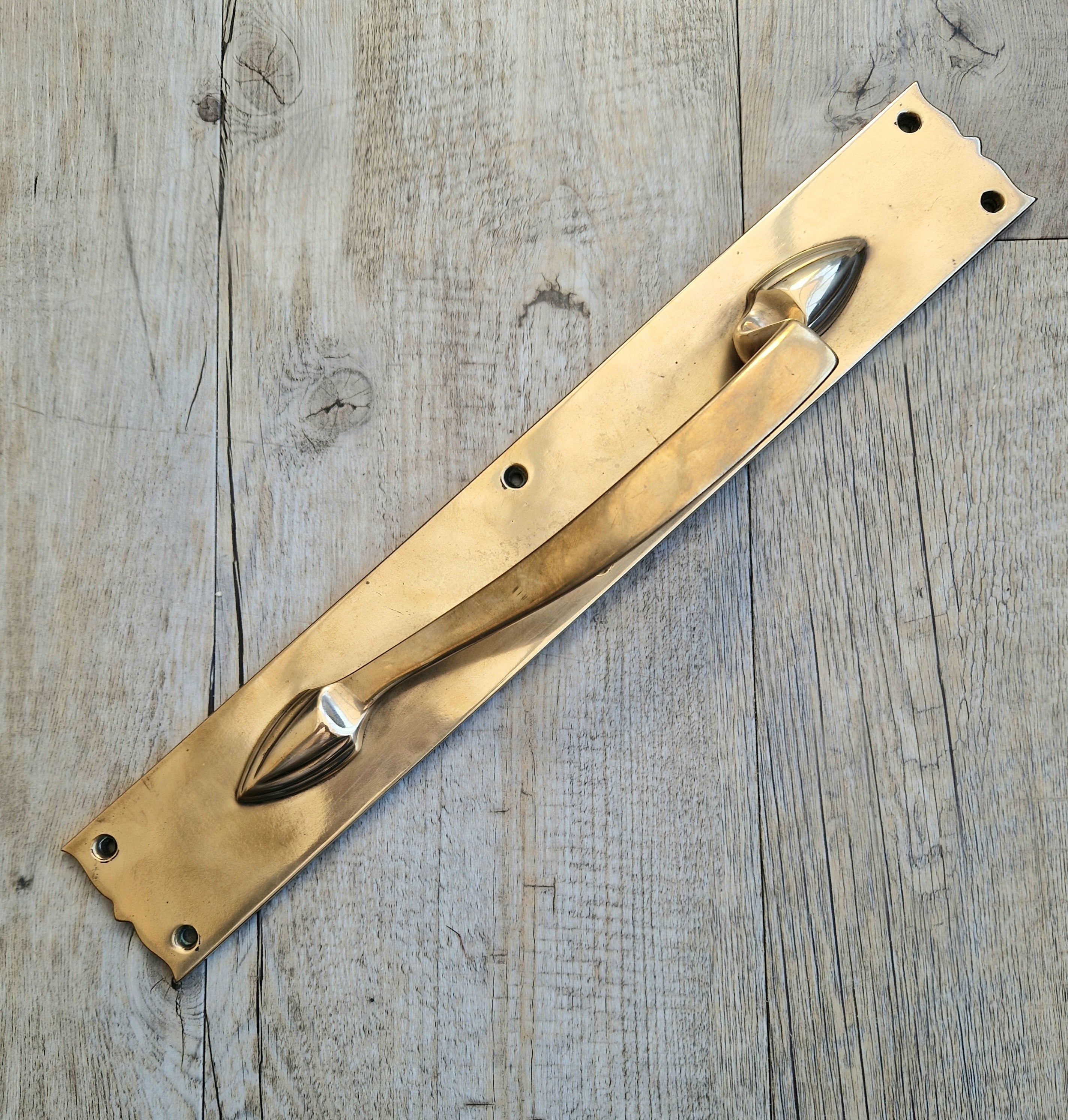 Art Nouveau Solid Brass Door Pull Hande & Back Plate Antique 15" (38cm)
