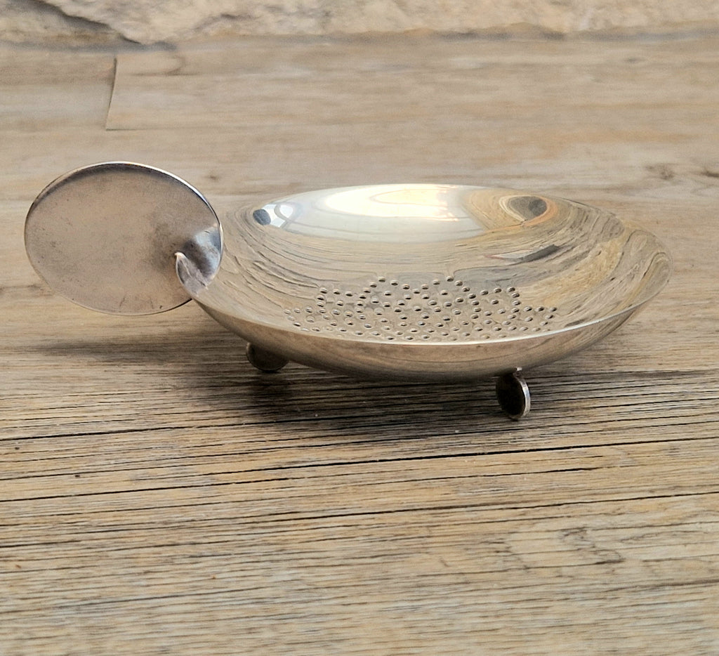 Art Deco Disc Motif Silver Plated Over Cup Tea Strainer/Lemon Strainer Sola