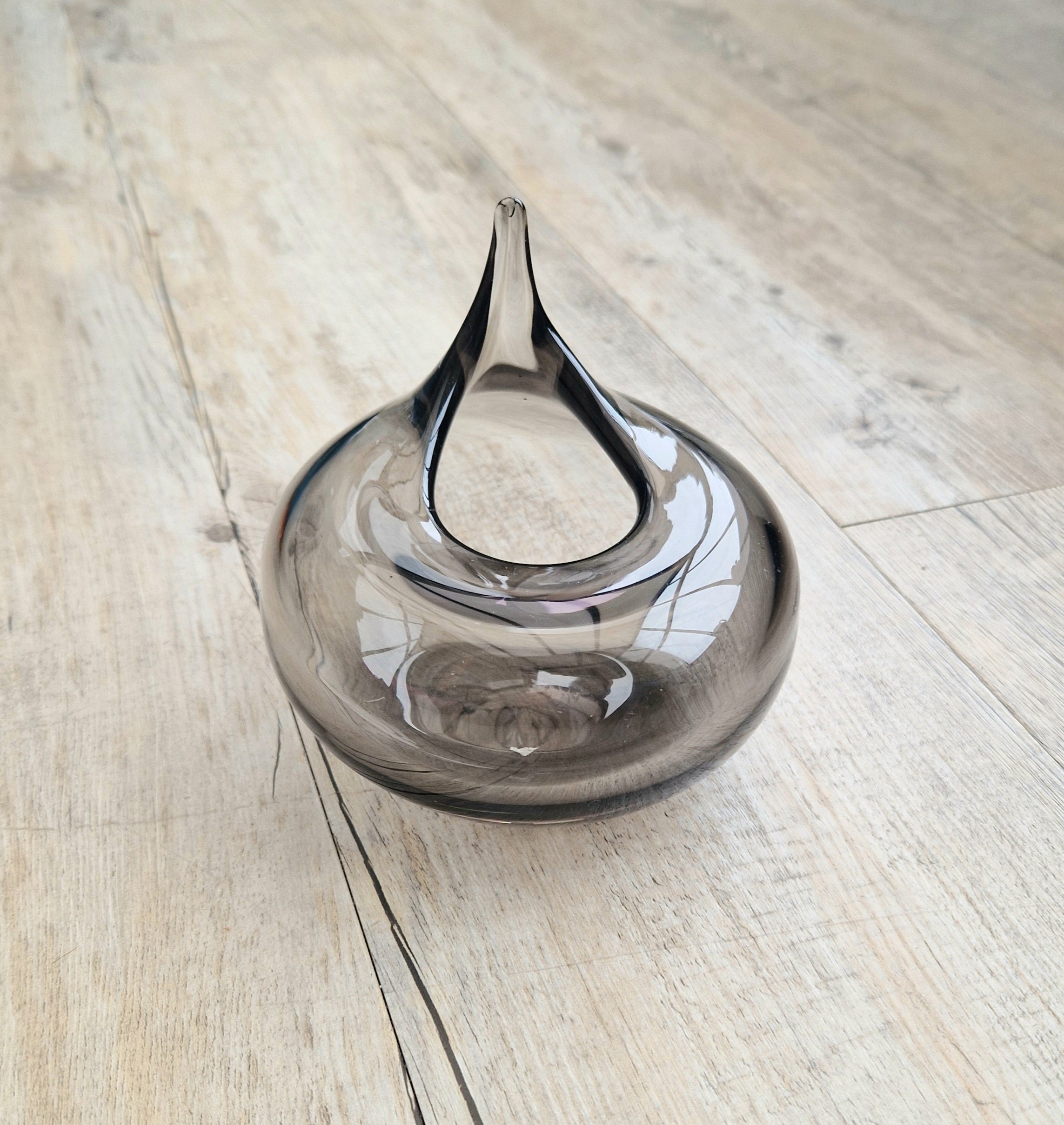 Mid Century Smoke Art Glass Space-age Round Beaked Vase