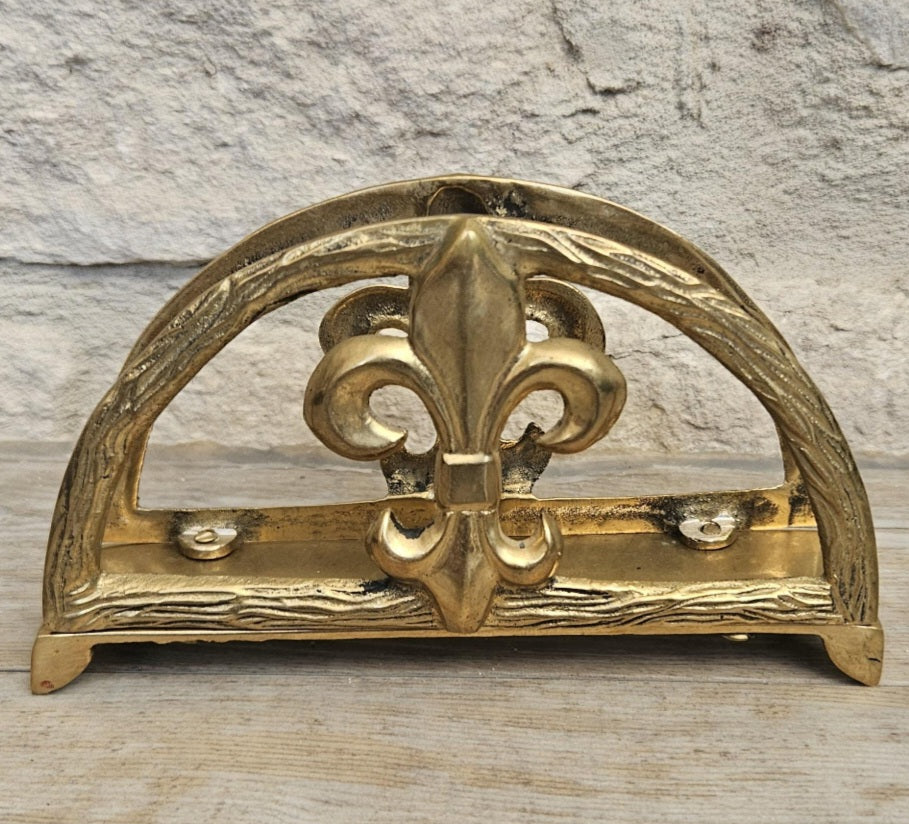Midcentury Letter Rack Brass Fleur de Lys Design Hollywood Regency Decor
