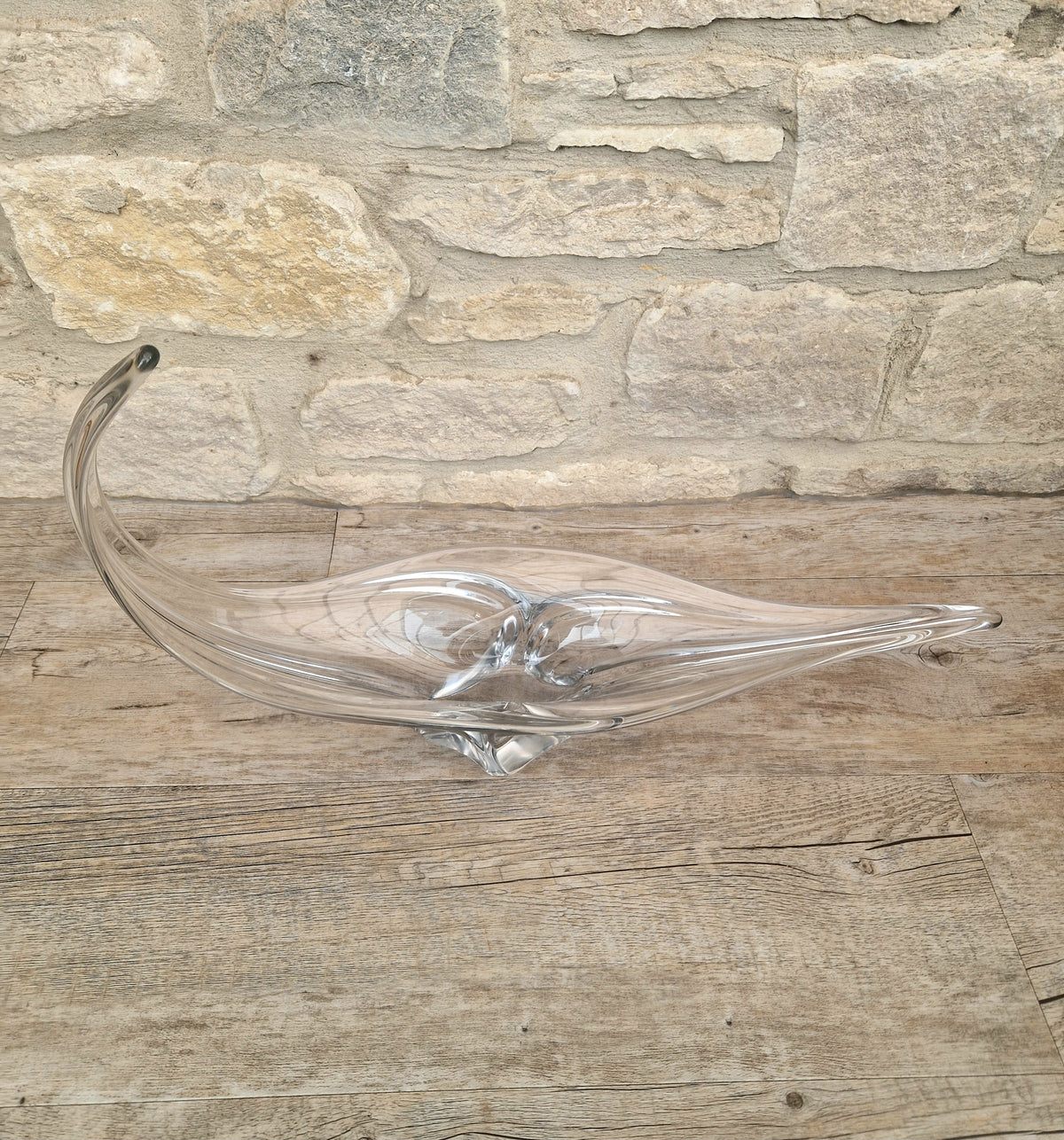 Vintage Art Vannes France Signed Lead Crystal Centerpiece | 1950s Mid Century Modern Biomorphic Freeform Sculptural Glass Bowl
