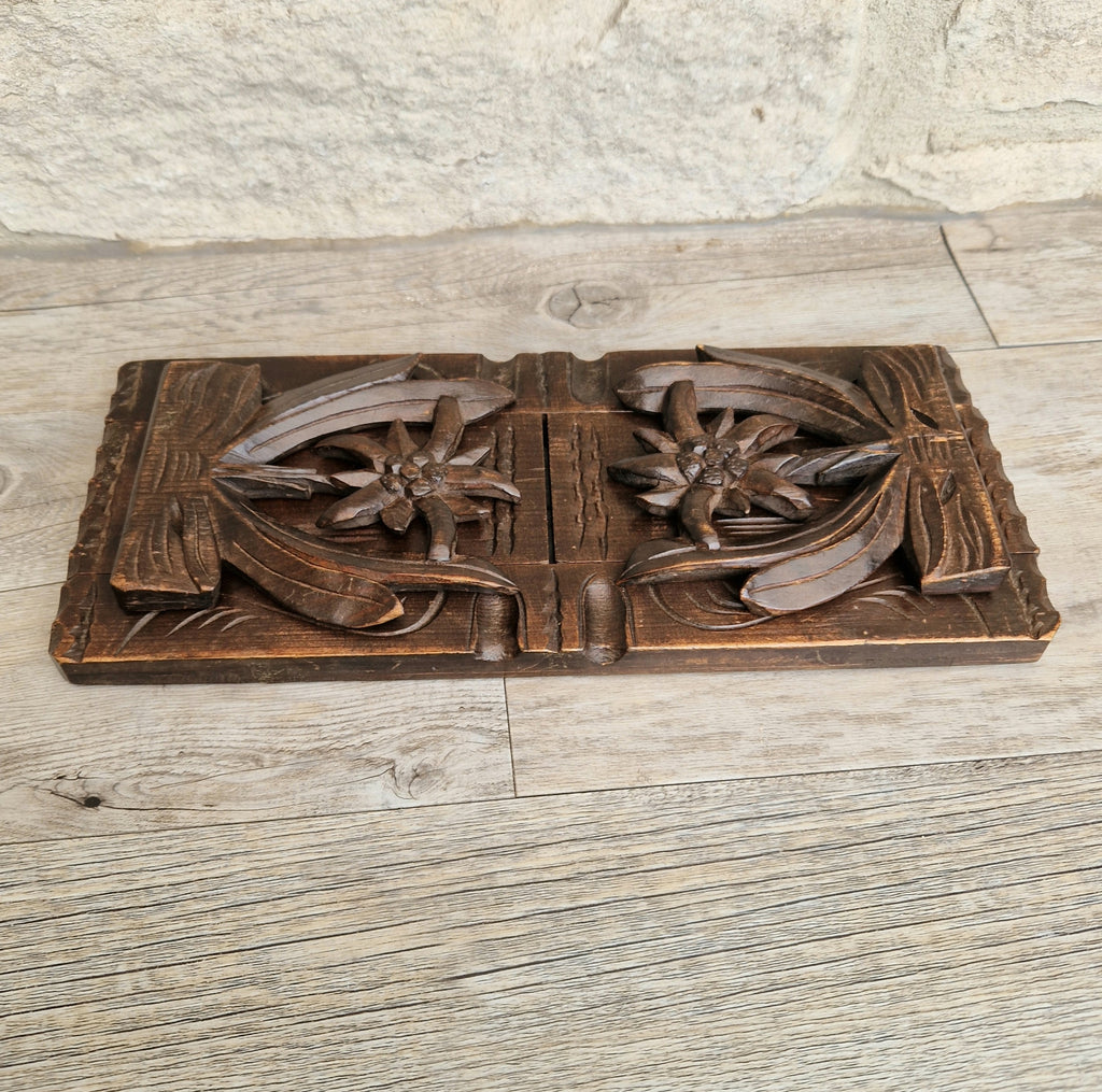Antique Black Forest Carved Bookslide Continental Fruitwood Extending Book Shelf Rest c.1910