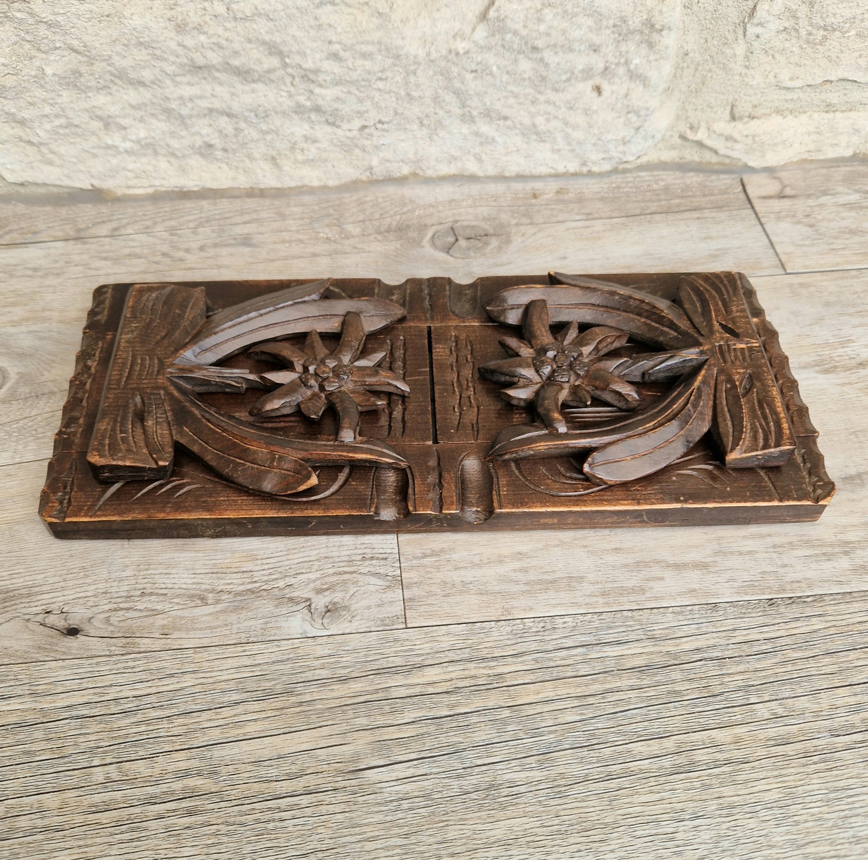 Antique Black Forest Carved Bookslide Continental Fruitwood Extending Book Shelf Rest c.1910