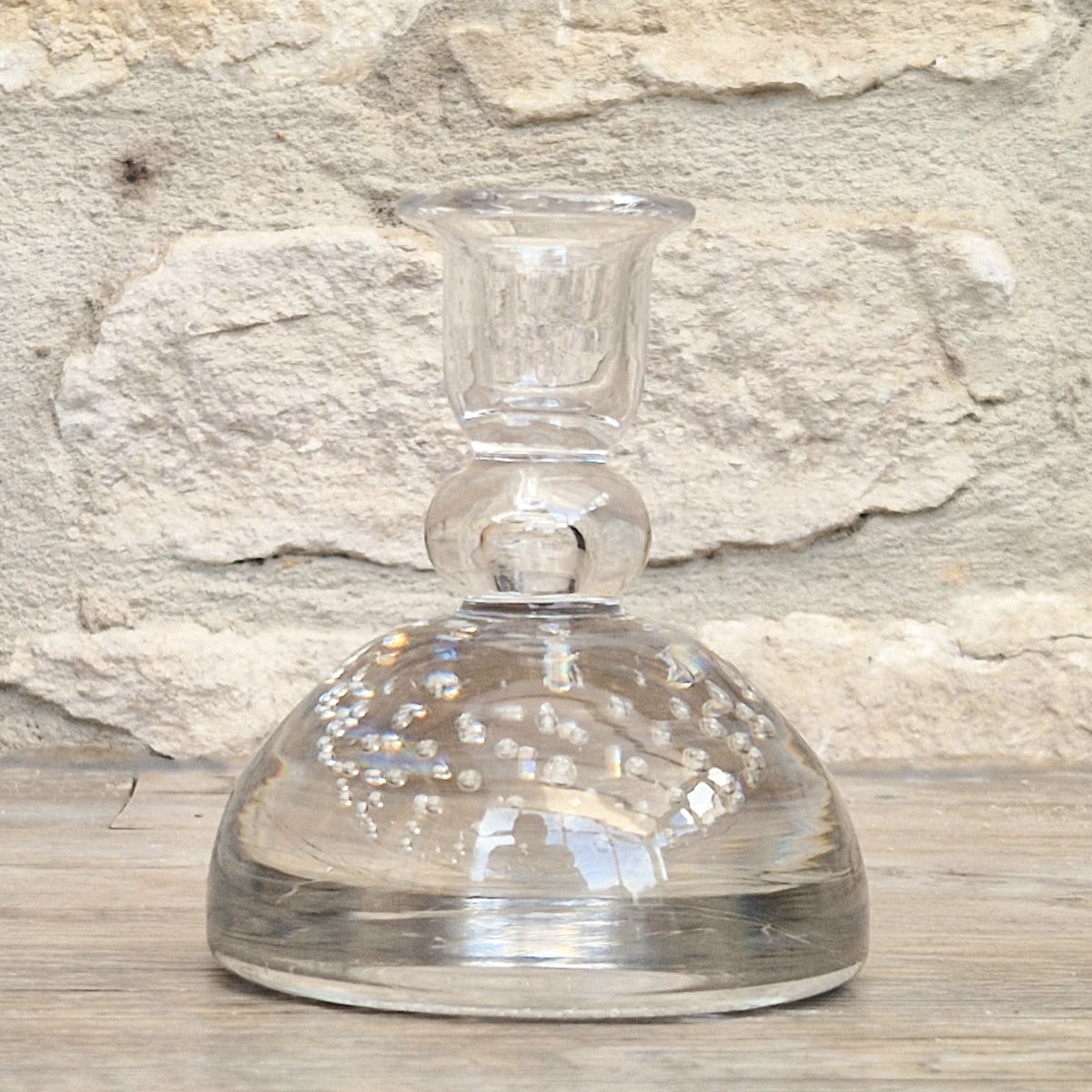Rare Whitefriars 1940s Clear Controlled Bubble Candlestick 9318 William Wilson
