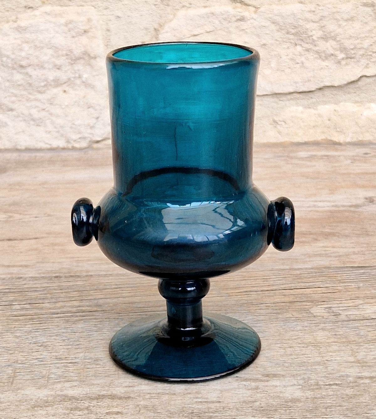 Mid-Century Bertil Vallien for Boda Glass "Basun" Blue Art Glass Wine Goblet Vase