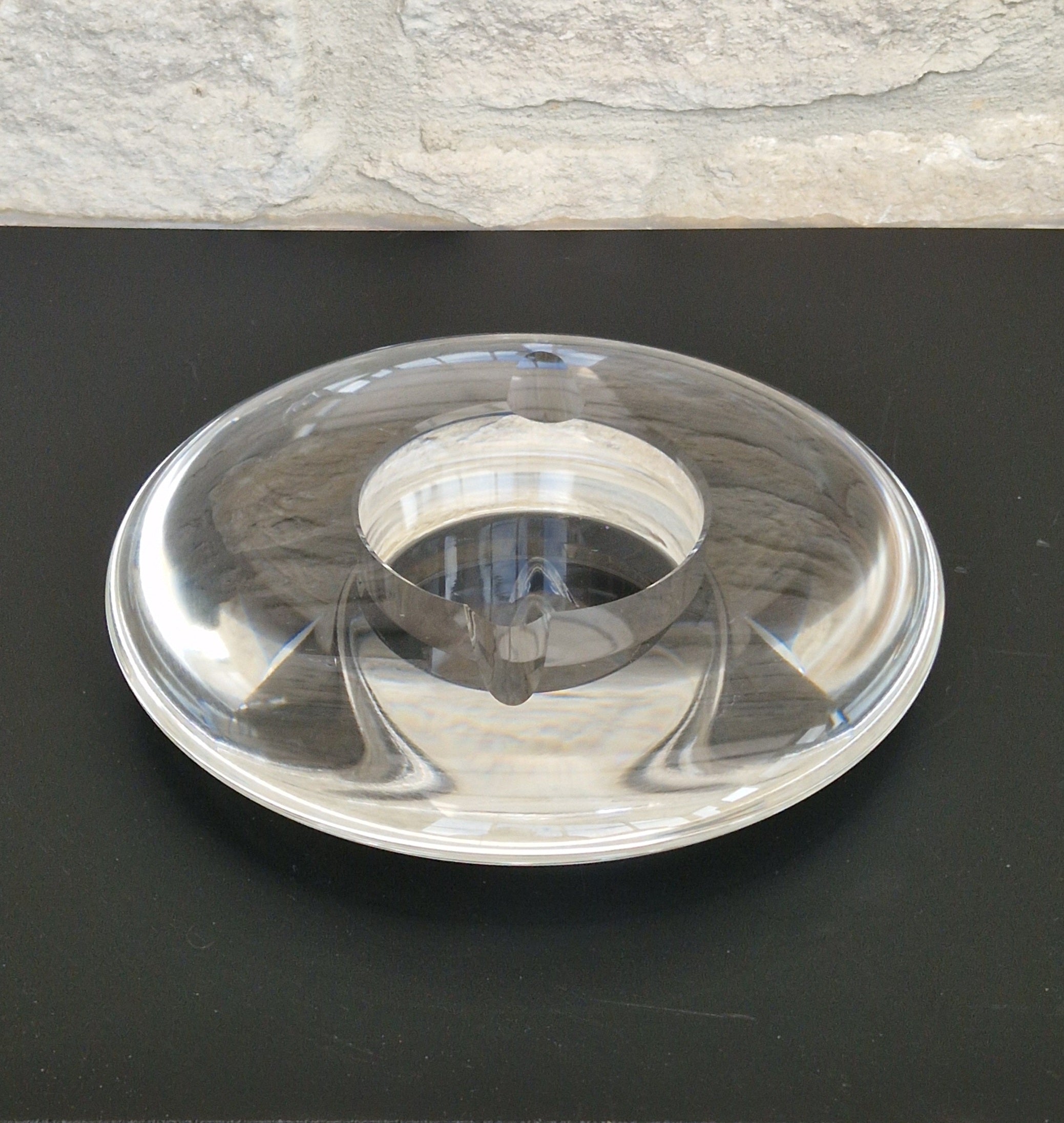 Heavy Clear Crystal Glass Discus Cigar Table Ashtray 23cm Diameter