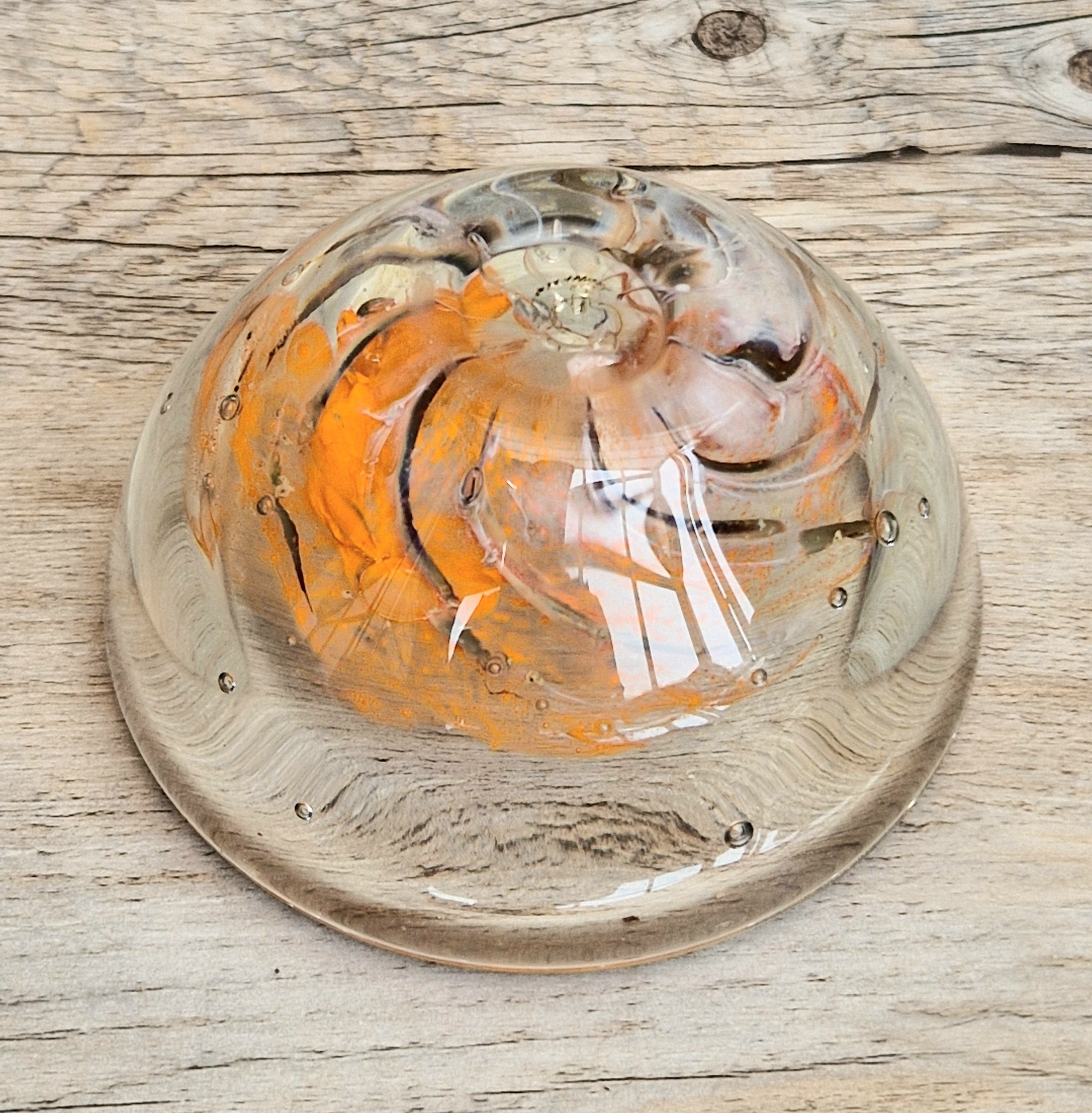 Vintage 1970s Isle of Wight Tortoiseshell Glass Bowl Signed Flame Mark Michael Harris 9cm