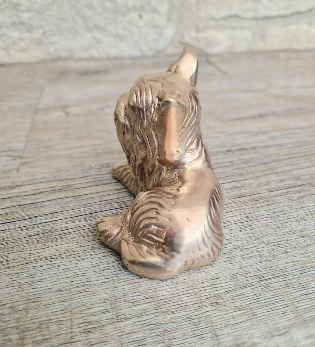 Vintage Solid Brass Yorkshire Terrier Figure Ornament 10cm