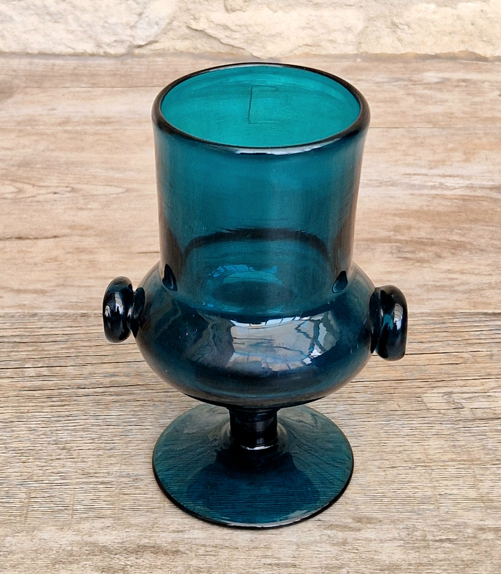 Mid-Century Bertil Vallien for Boda Glass "Basun" Blue Art Glass Wine Goblet Vase