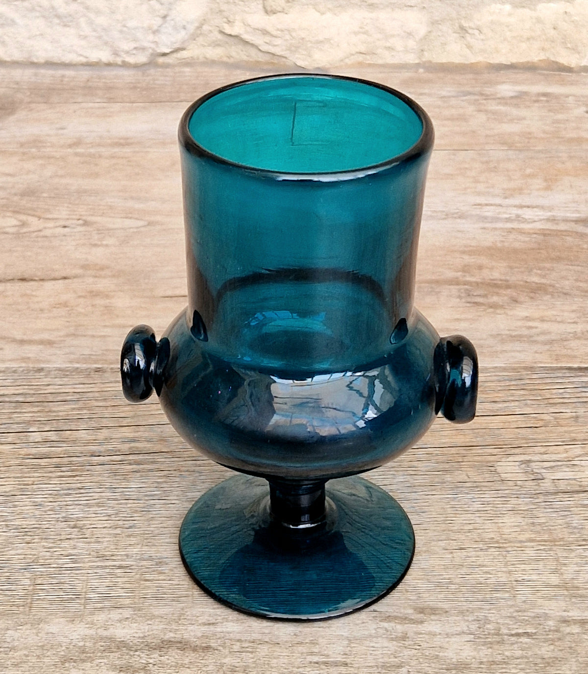 Mid-Century Bertil Vallien for Boda Glass "Basun" Blue Art Glass Wine Goblet Vase