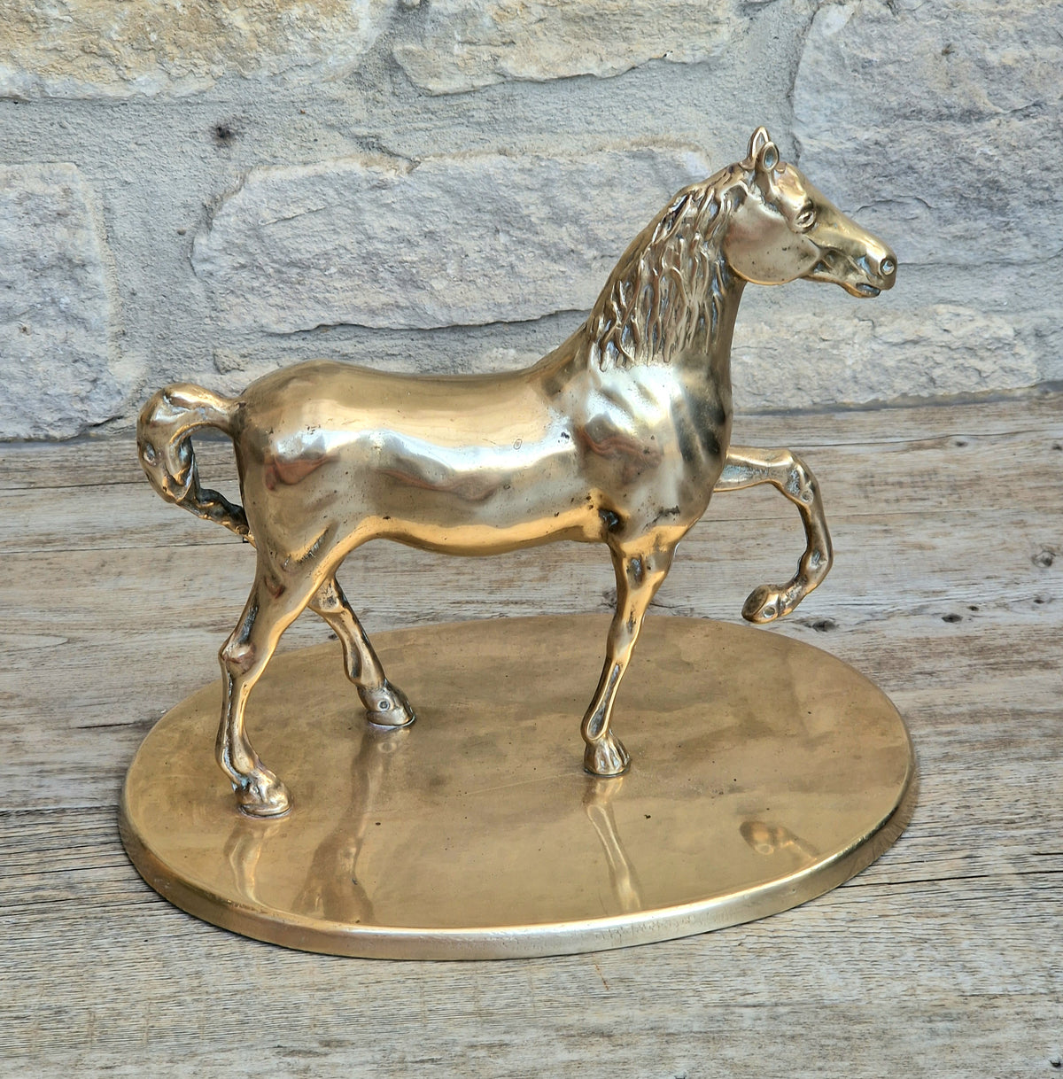 Vintage Solid Brass Horse Statue 22cm Large Heavy Equestrian Trotting Figurine On Base 1.9kg