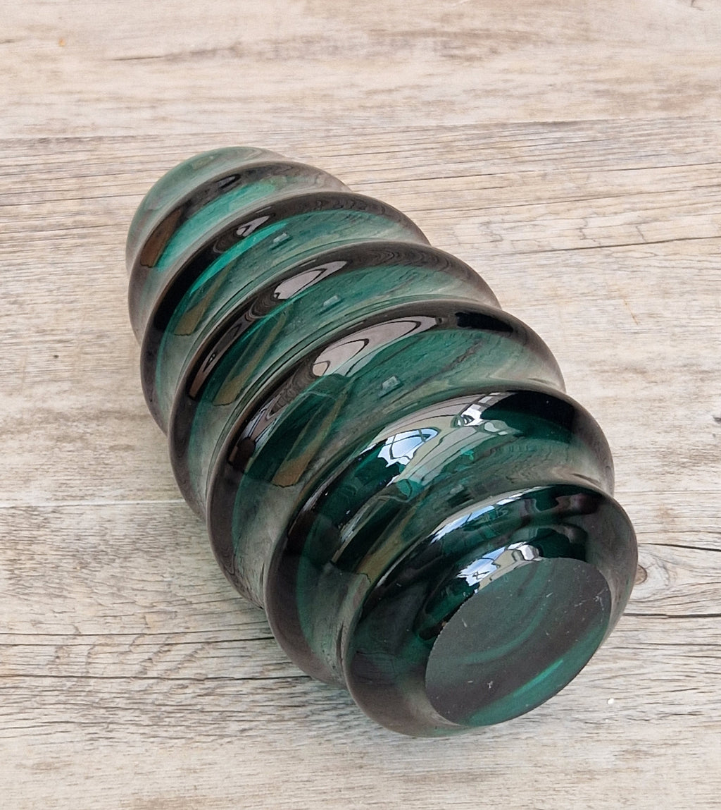 Midcentury Scandinavian Modern Hooped Vase Green Glass Magnor Norway, 1960