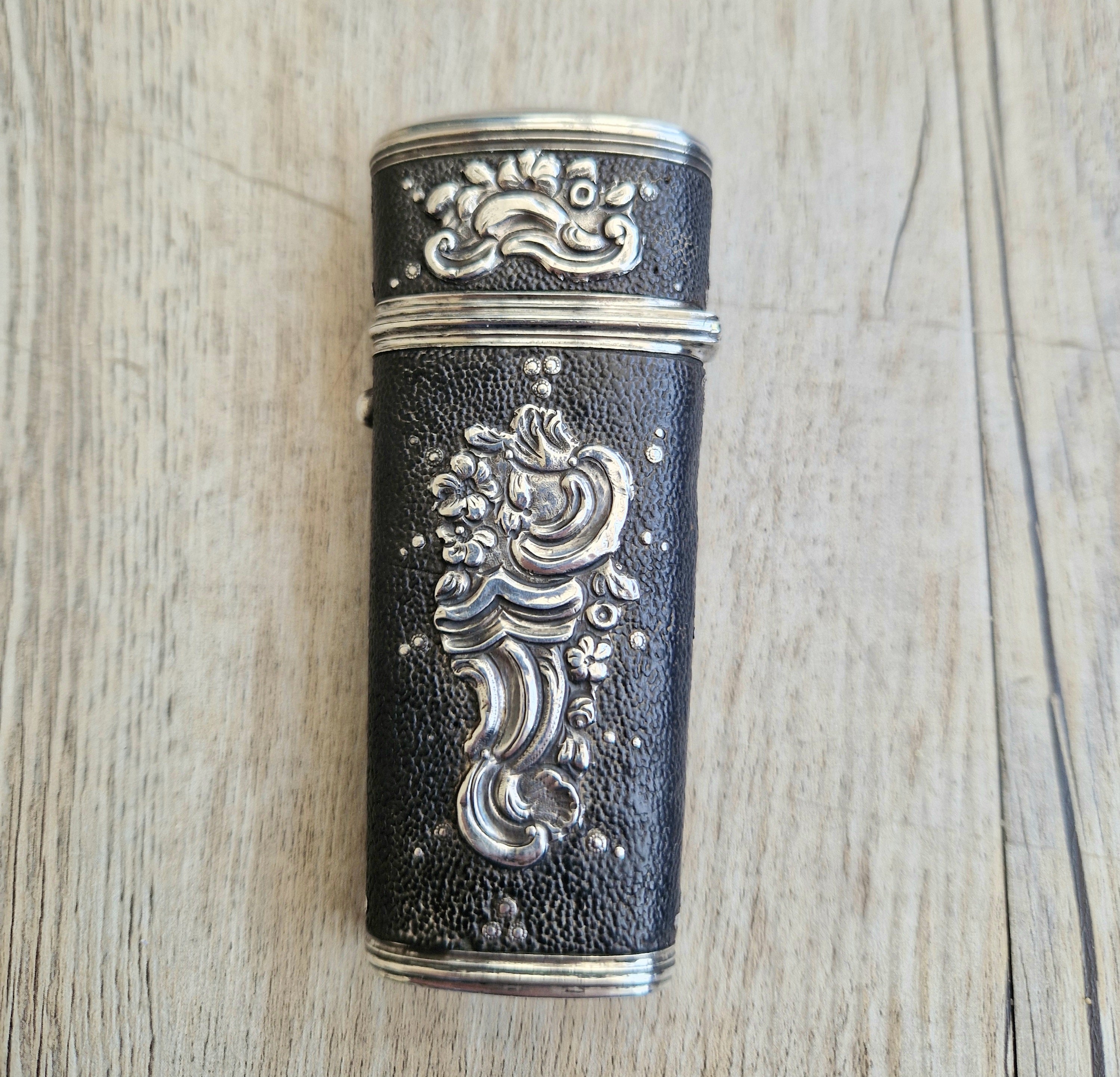 18th Century Etui French Black Shagreen & Silver Necessaire Case Rare Early Example