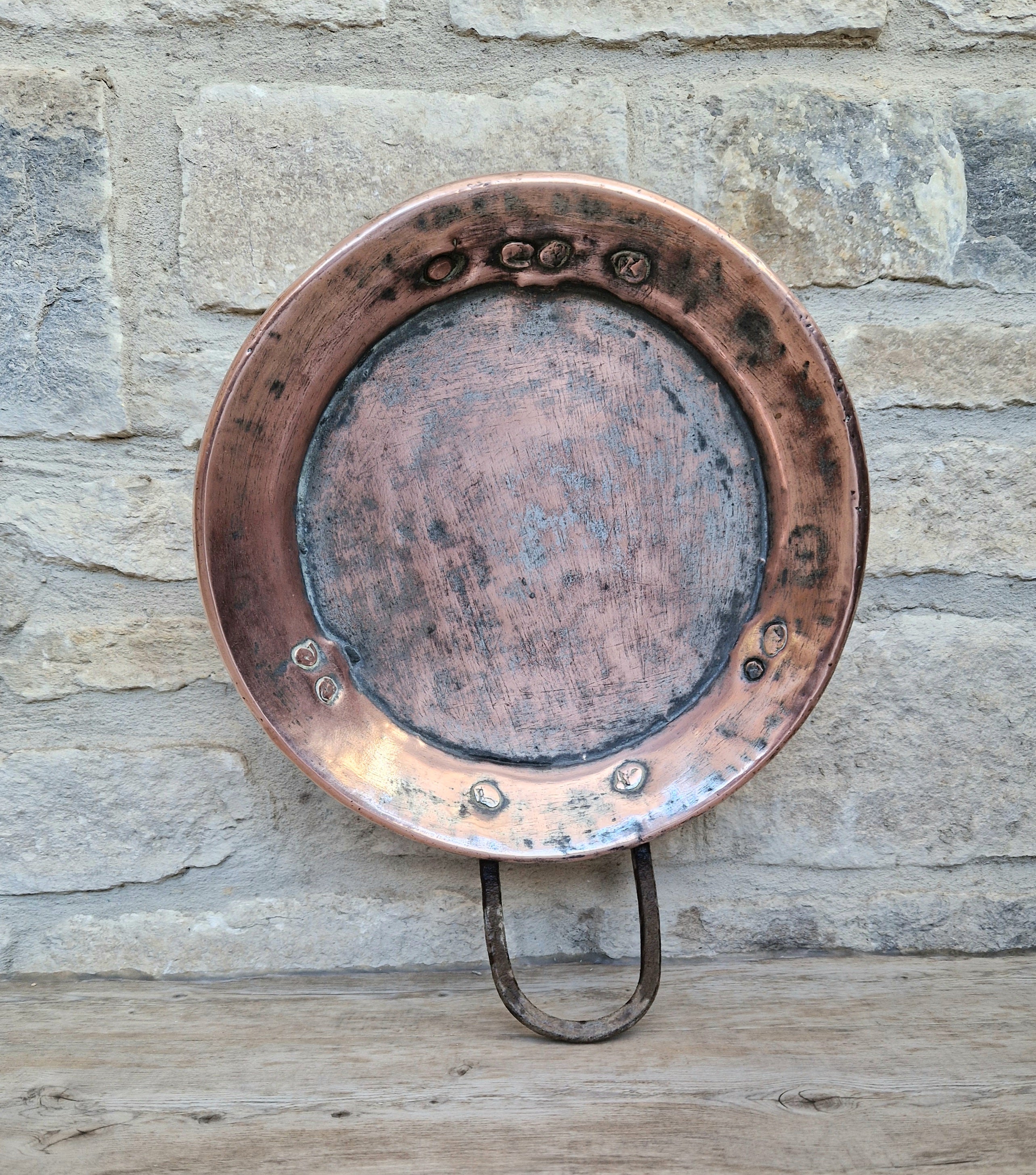 18th - 19th Century Copper & Iron Handle French Tripod Footed Tart Pan Rare Antique Kitchenalia