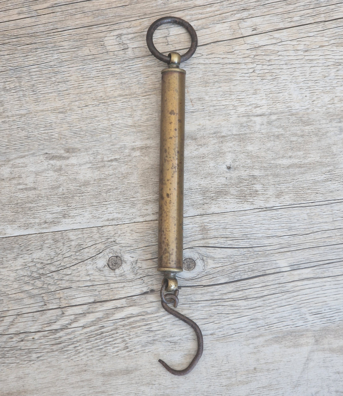 Antique Tubular Brass Spring Balance Scale Hanging Pocket Cylindrical Pocket Scales Working