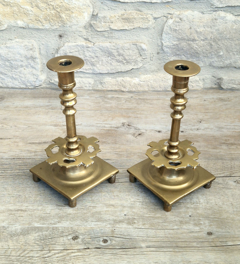 18th Century Solid Turned Brass Russian Sabbat Candle Holder Sticks Very Rare