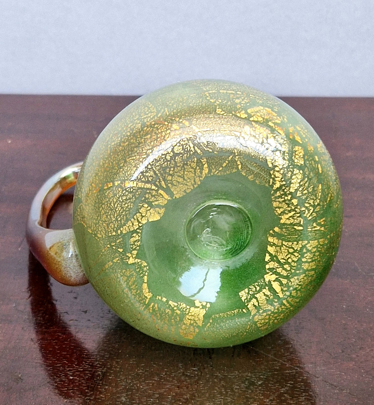 Antique Probable Salviati Dott. Murano Glass Jug, Green Gold Leaf, Venetian c.1875–1890, Handblown 13.5cm Rare