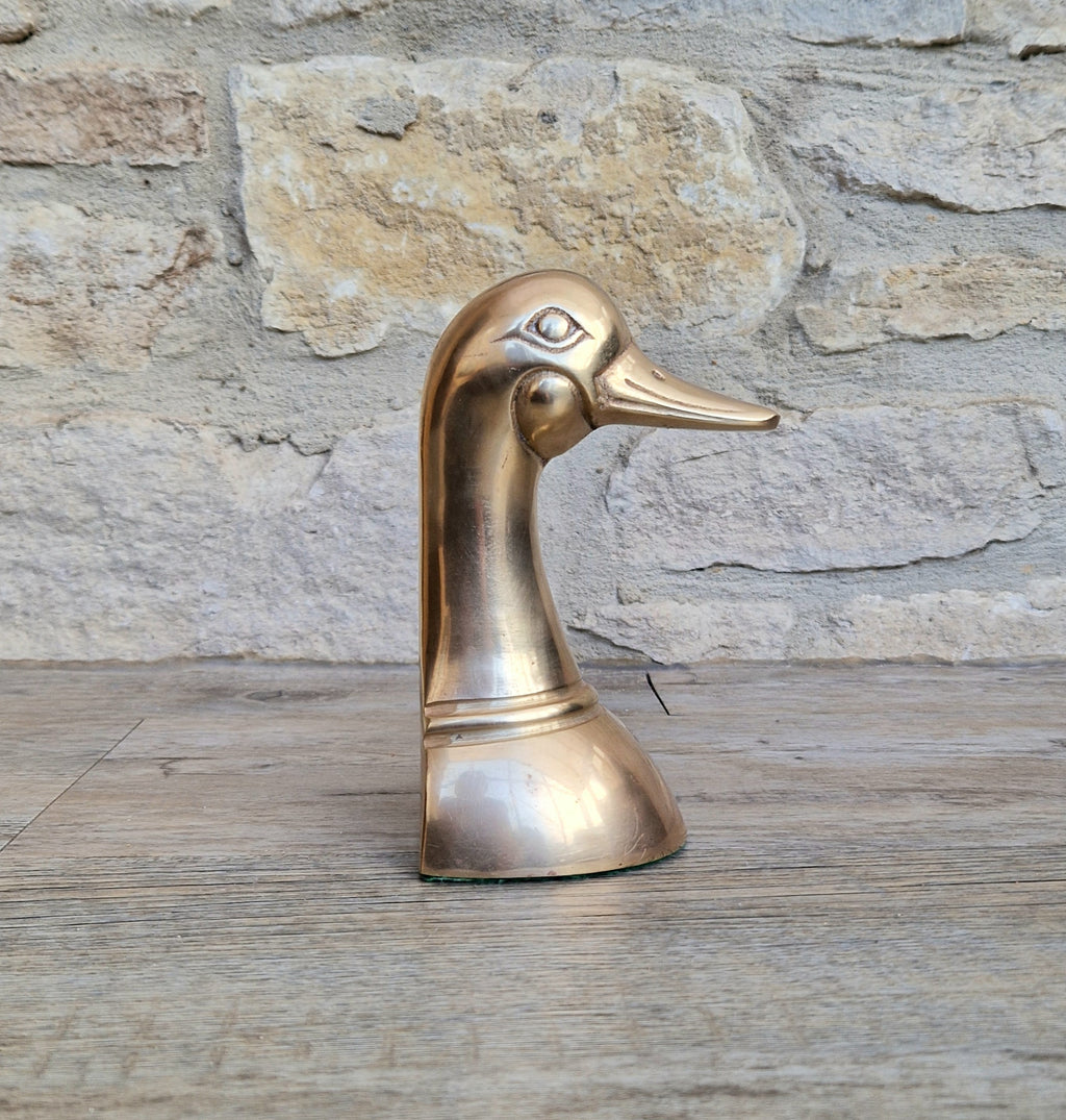 1950s Brass Duck Head Figurine Single Brass Duck Bookend Ornament