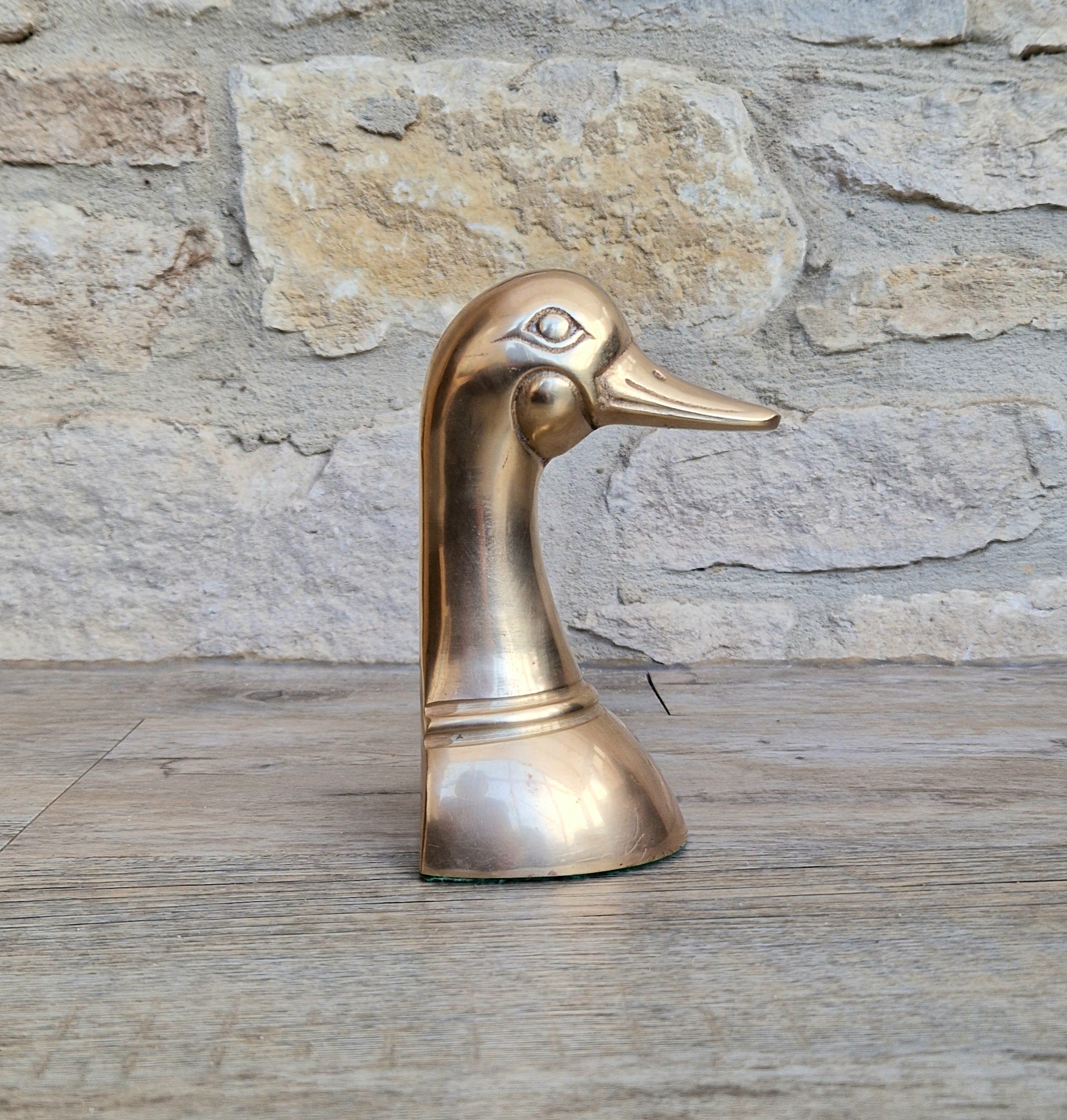 1950s Brass Duck Head Figurine Single Brass Duck Bookend Ornament