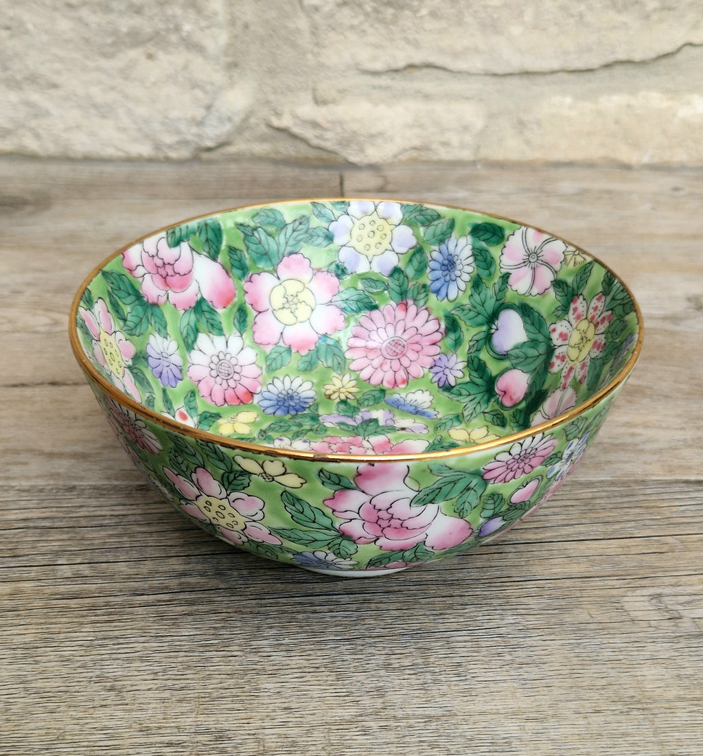 Chinese Republic Period 'Mille Fleur' Porcelain Bowl All-Over Hand-Painted Famille Rose 6" Decorative Bowl