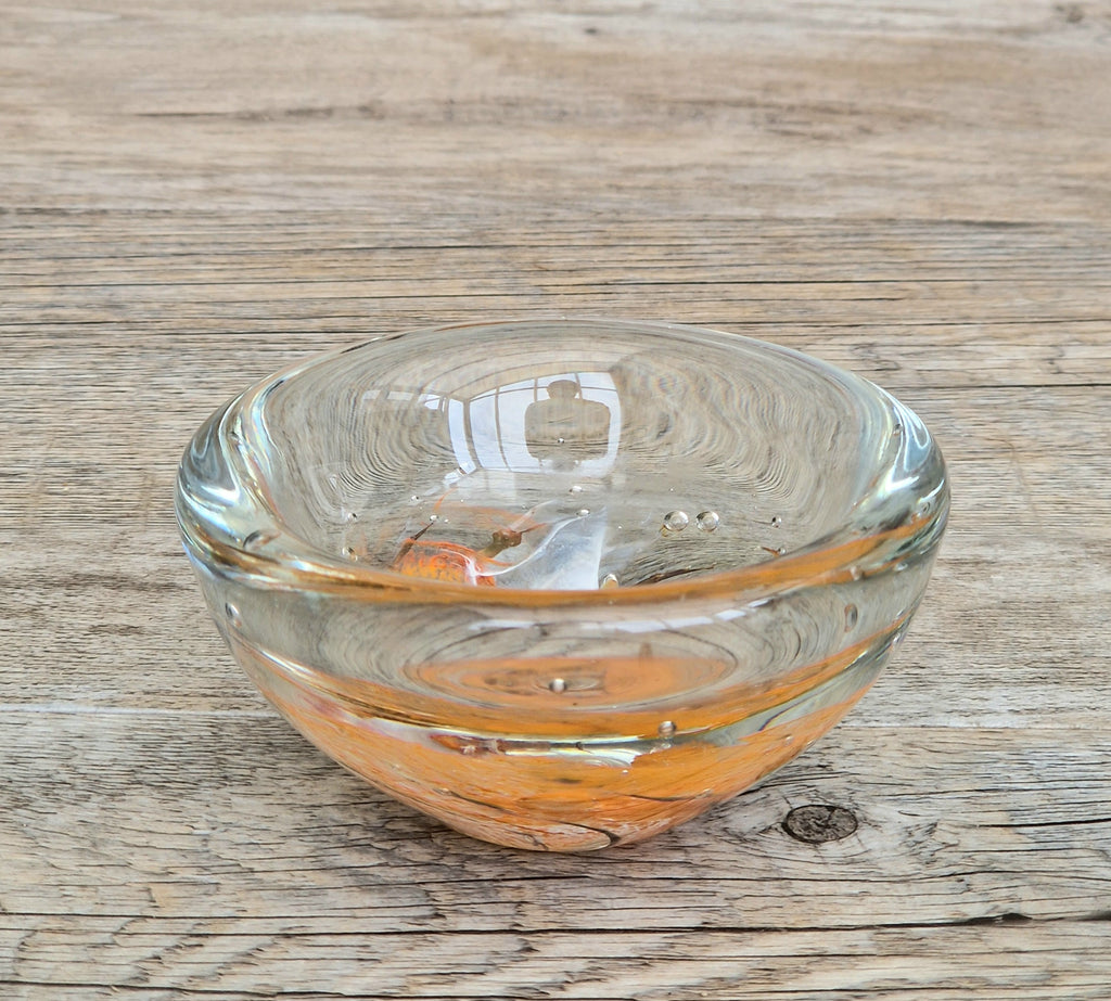 Vintage 1970s Isle of Wight Tortoiseshell Glass Bowl Signed Flame Mark Michael Harris 9cm