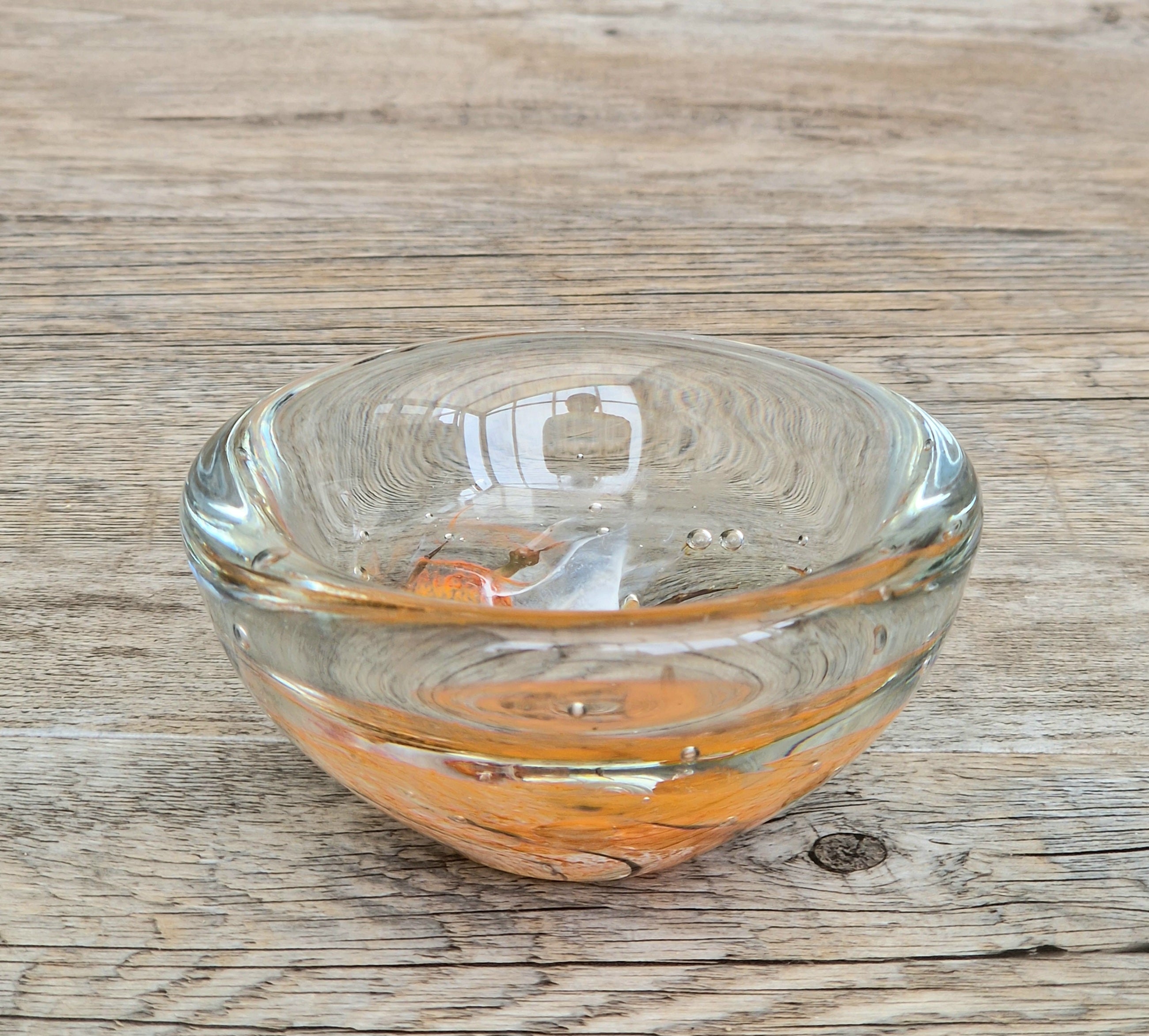 Vintage 1970s Isle of Wight Tortoiseshell Glass Bowl Signed Flame Mark Michael Harris 9cm