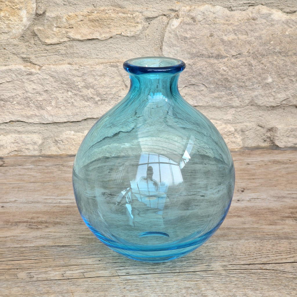 Mid-Century Kingfisher Blue Dartington Glass Mould Blown Globe Vase 17cm Rare