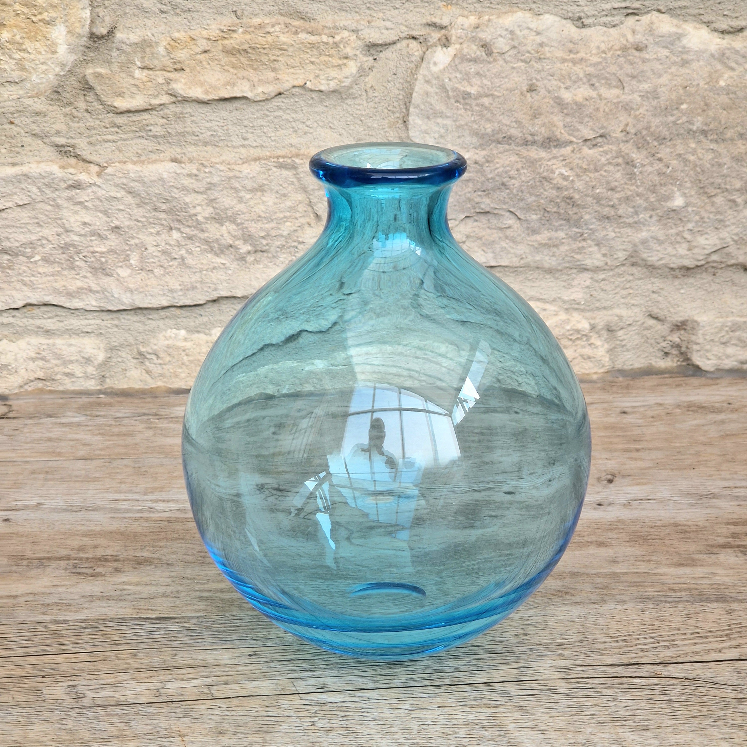 Mid-Century Kingfisher Blue Dartington Glass Mould Blown Globe Vase 17cm Rare