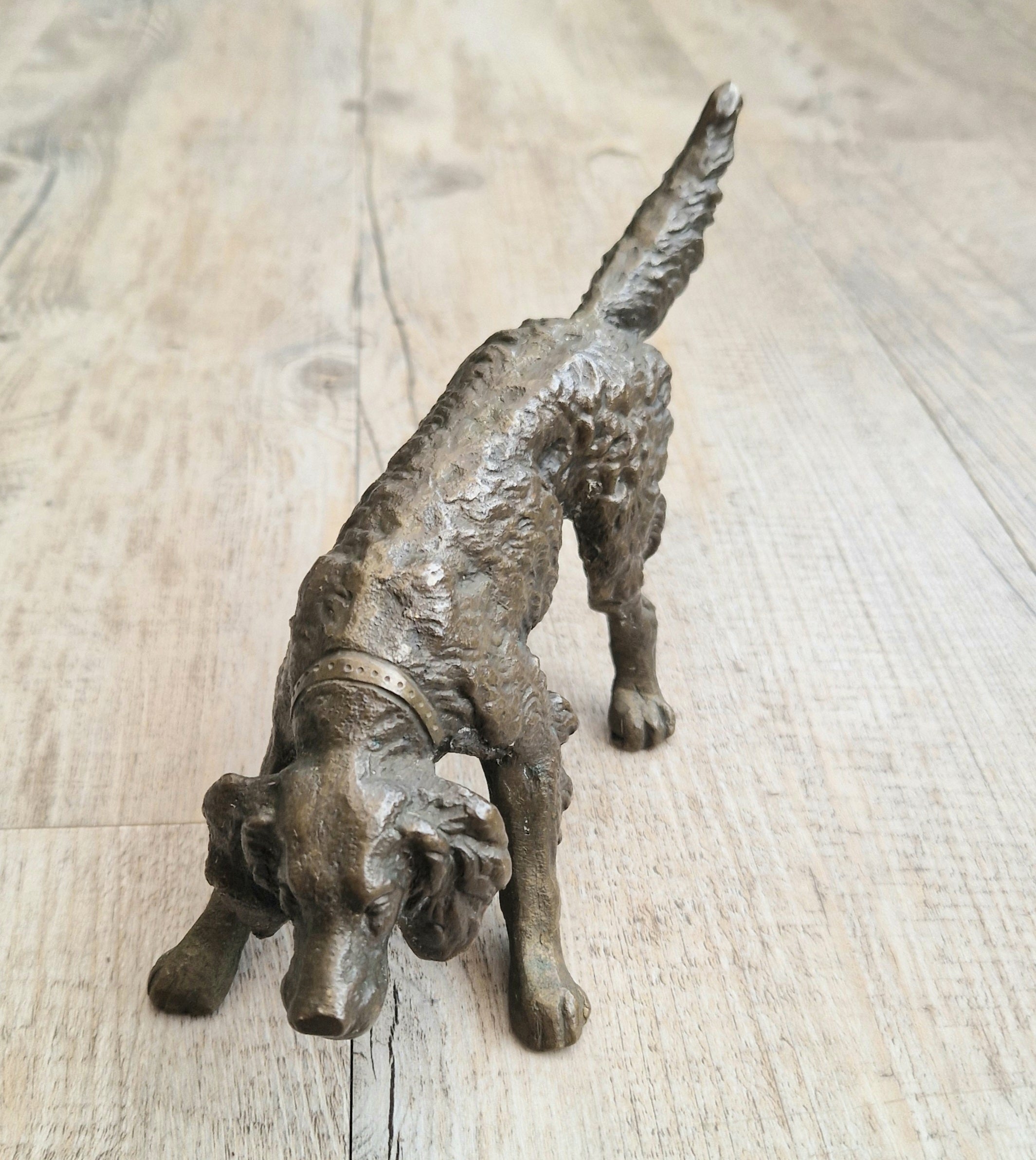 Antique 19th C. Cast Bronze Sculpture Of A Hunting Irish Setter Dog 22cm VGC
